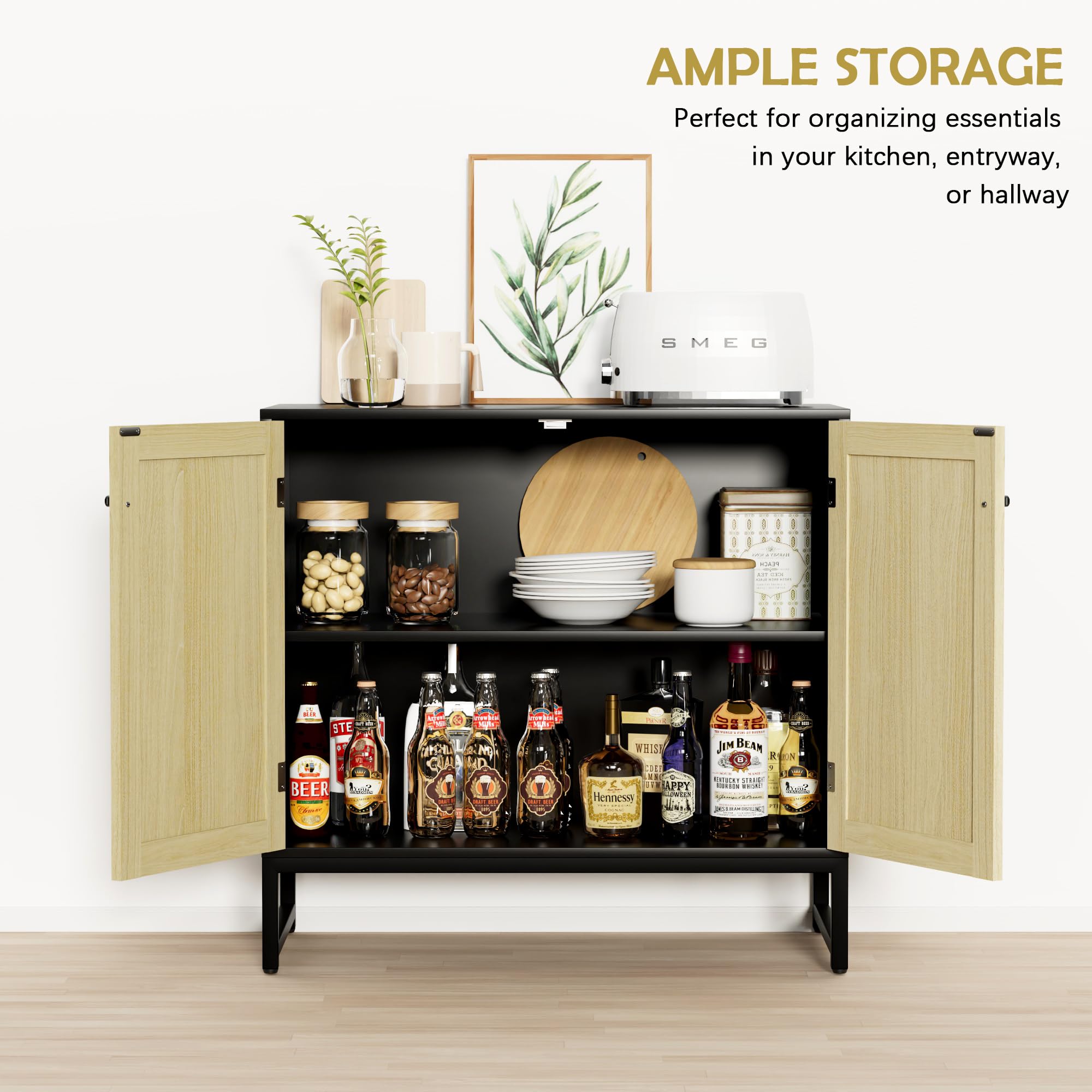 Amazon.com: HQZX 藤製櫥櫃、餐具櫃、附儲物櫃、木質裝飾櫃、控制台櫃