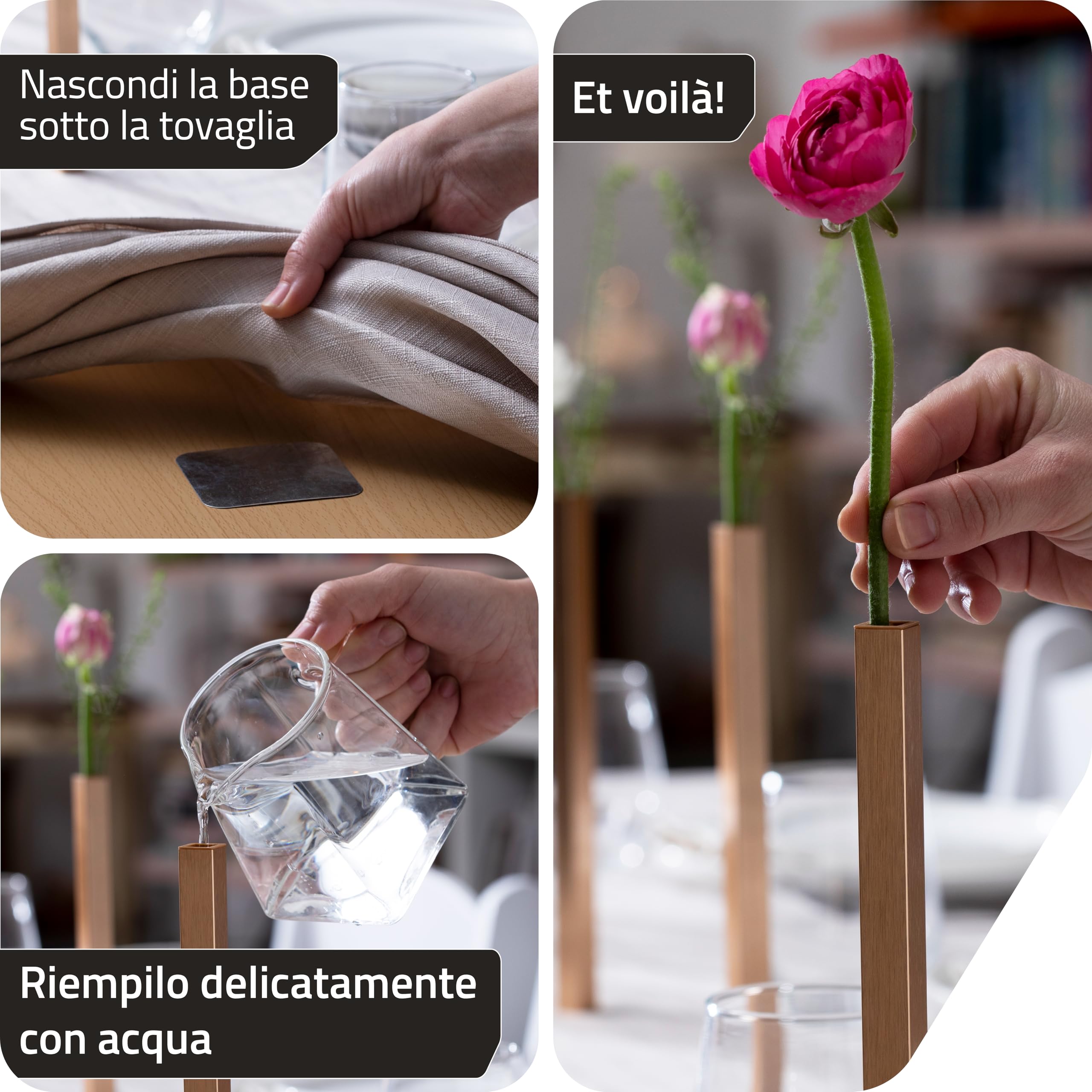 PELEG DESIGN Vaso Magnetico – Set di 5 Vasi Moderni in Alluminio Dorato per Decorazione di Interni e Centrotavola – Per Fiori Veri o Artificiali (Oro)