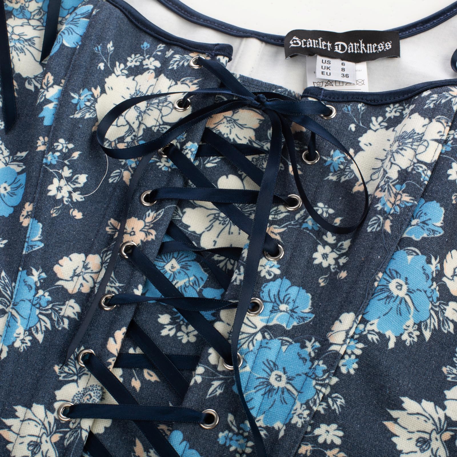 Scarlet Darkness, Corsé renacentista floral overbust con cordones y varillas para mujer