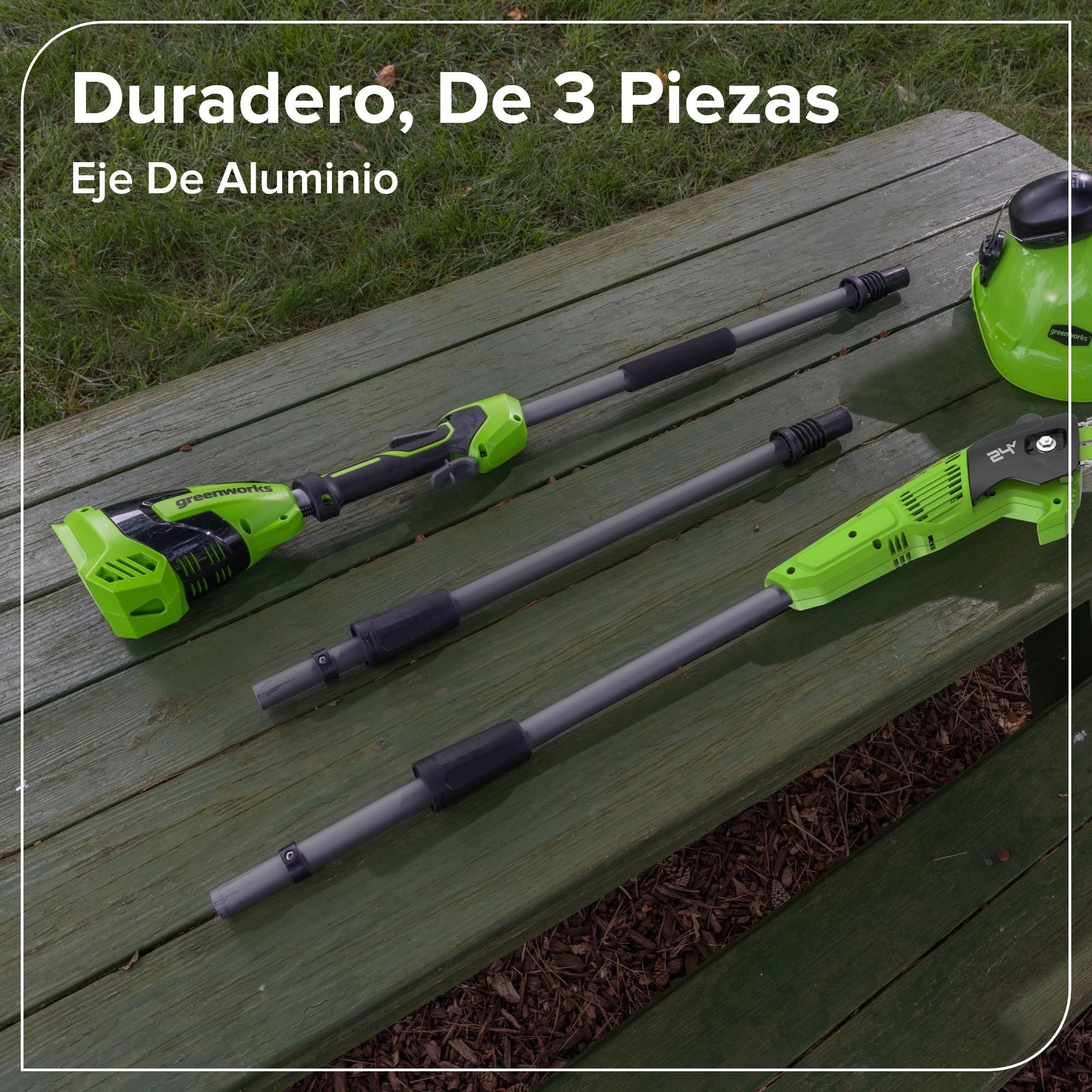 Greenworks Cortasetos + Sierra telescópica 2-en-1 24V con batería 4,0Ah & Cargador USB-C 65W, Motor brushless, Hoja 51 cm, Sierra 20 cm, Cabeza giratoria 112,5°, pértiga 3 Piezas CKPH321A2