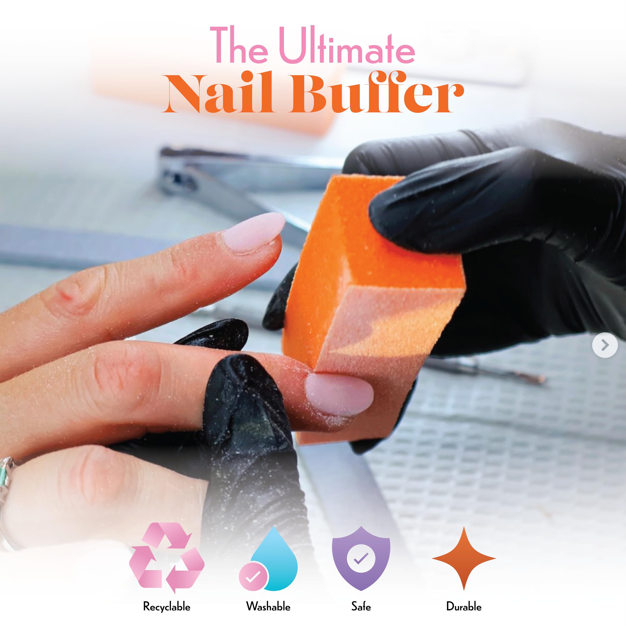 3 Way Nail Buffer Block per Gel, Acrilico, Naturale, Pedicure, Manicure - Arancione Bianco 80/100 12PC