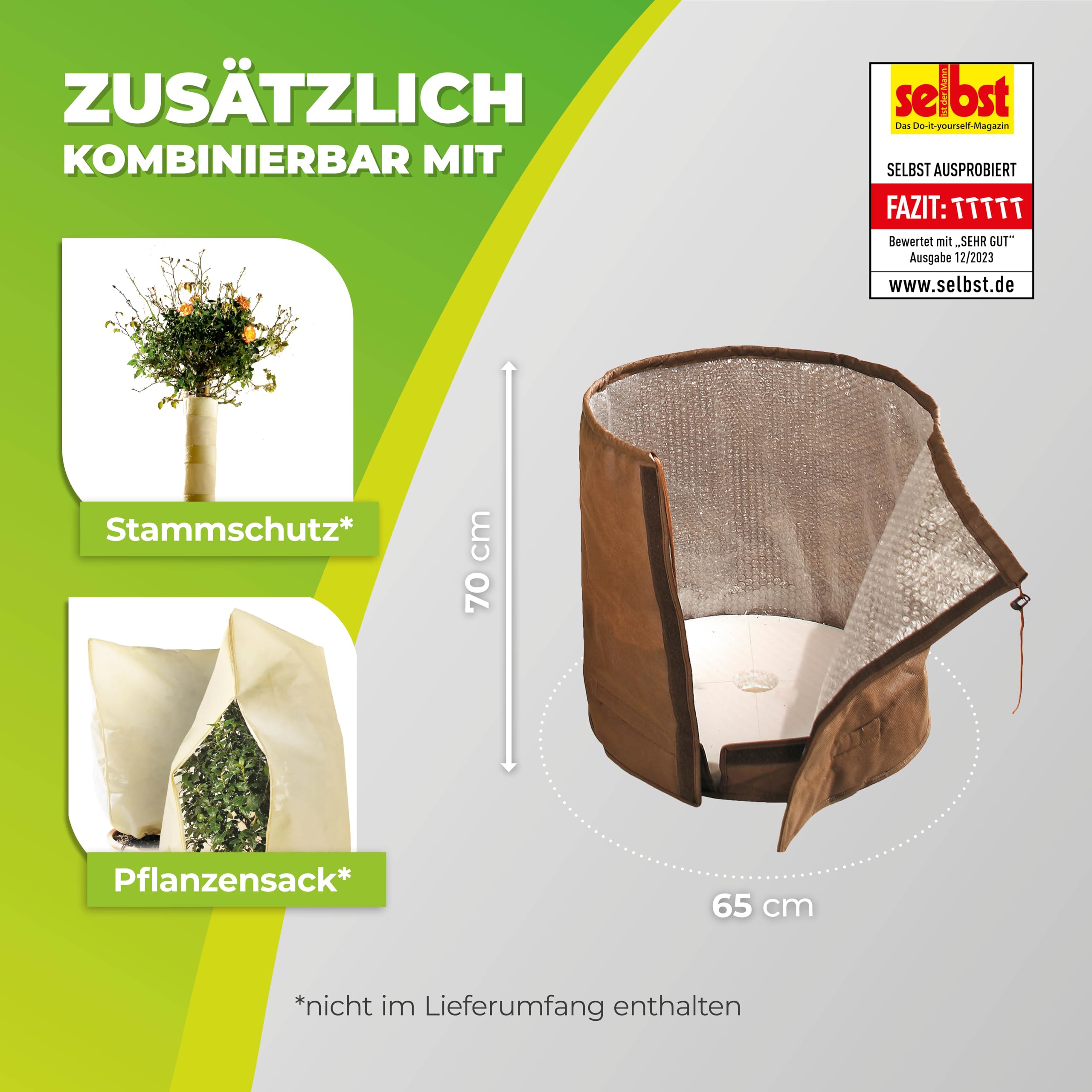 Bio Green Topfschutz XL für Pflanzgefäße | H 70 cm x Ø 65 cm | schützt vor jedem Wetter | Topfmantel aus langlebigem Micro-Vlies | Pflanztopfschutz mit dickem Isolierboden