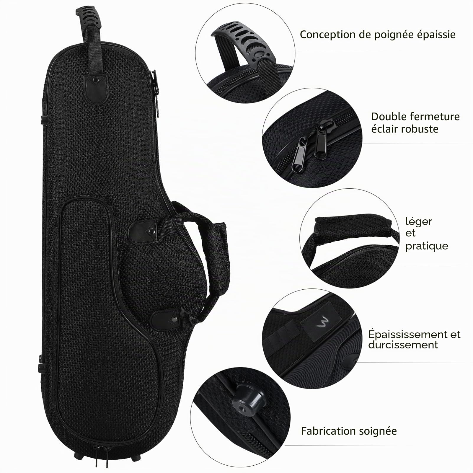 Vaguelly Valise pour saxophone alto - Oxford - Imperméable - Légère - Avec rembourrage - Sangle d'épaule - Poche extérieure - de transport pour saxophone alto - Noir