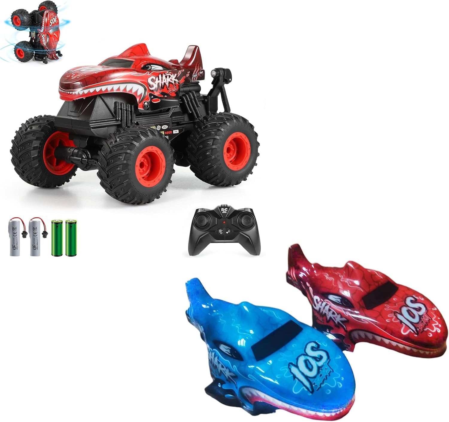 DYODYORC 2.4Ghz Remote Control All Terrain Shark Monster Truck Toys with 2pcs Spare Shells