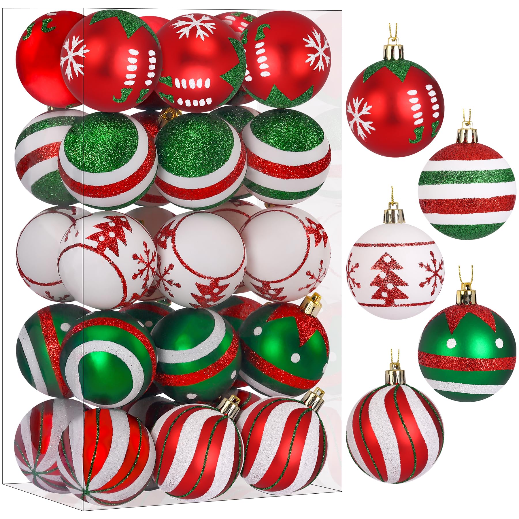 Shareconn 30ct Weihnachtskugeln Plastik für Weihnachten deko, Rot/Grün/Weiß