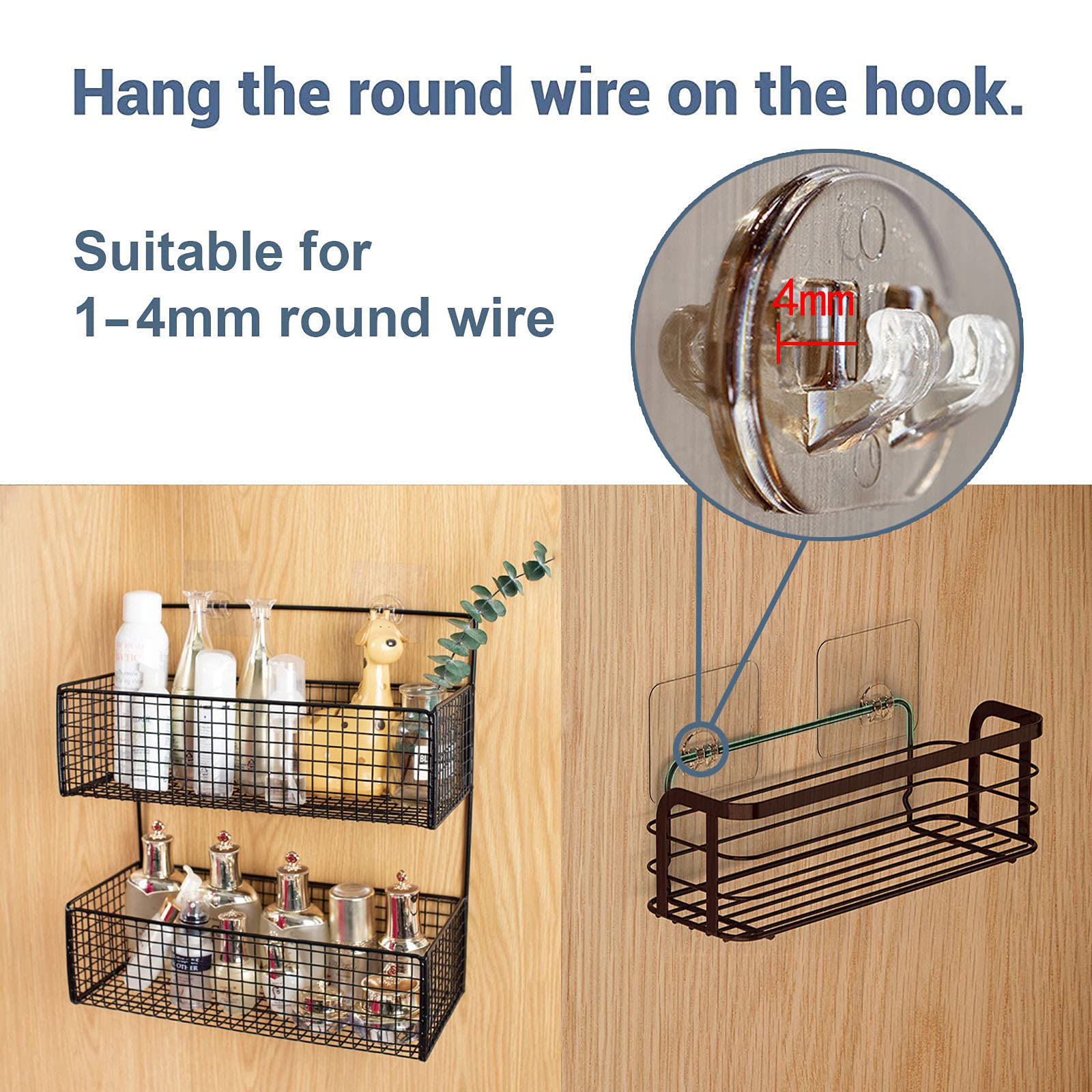 8 Pack Shower Caddy Adhesive Hooks Replacement Strong sticker Single Hooks for Bathroom Shower Caddy Corner Shelf basket — view 2