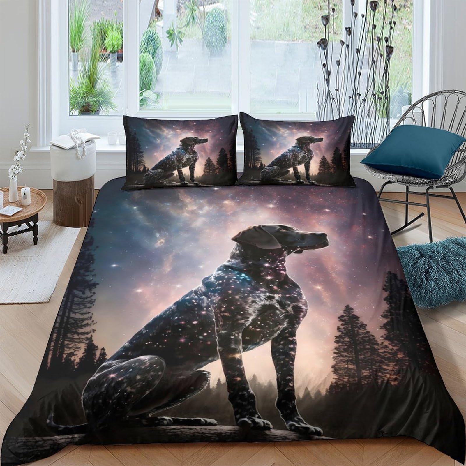 Ctjqhvkz Style-8 3D Printed Night Forest Dog Fitted Sheet Microfiber Soft Artistic Sunset Mattress Cover For Bedroom Decor Single（135X200cm）