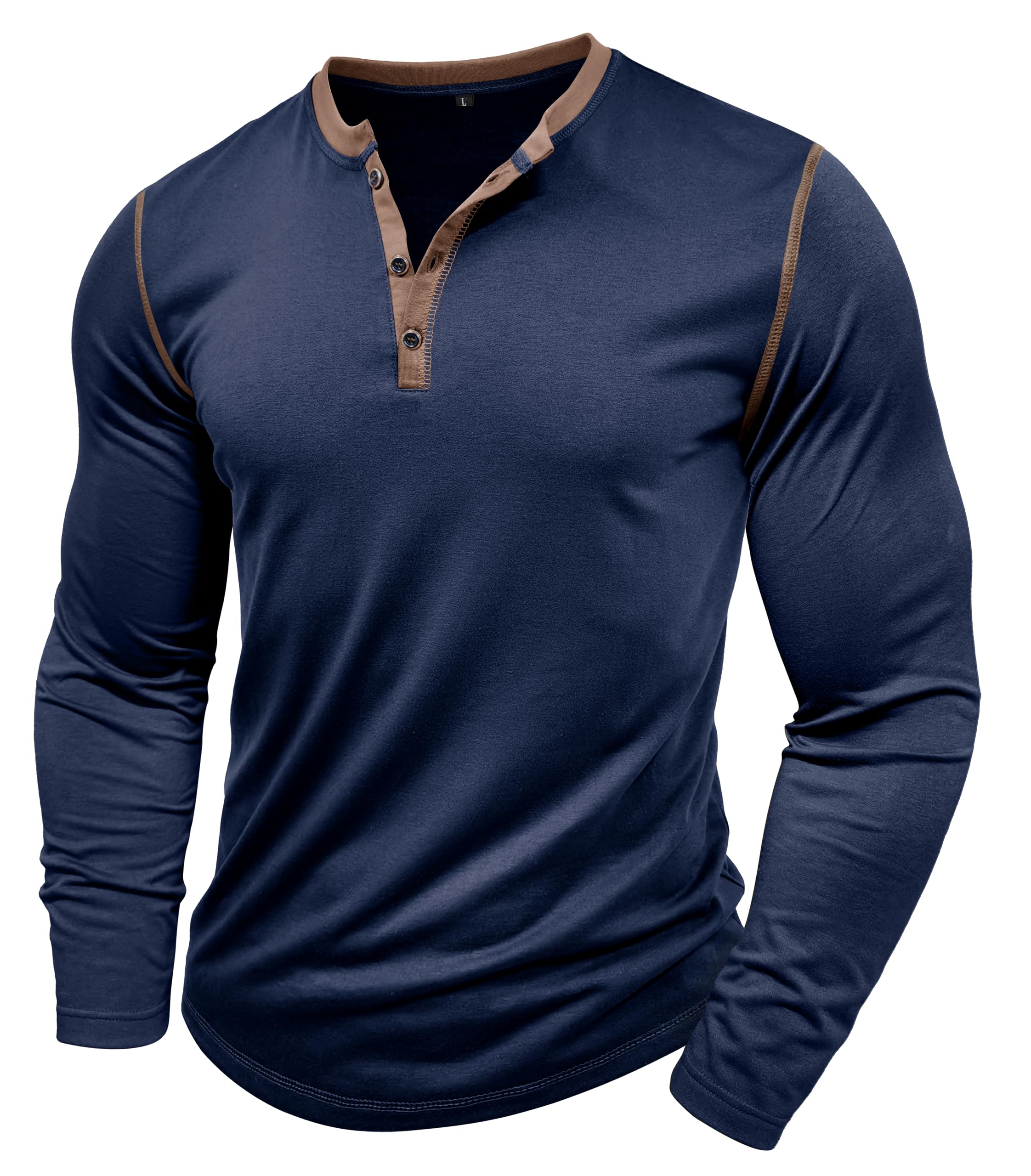 MakingDa Henley Camiseta Manga Larga Hombre Slim Fit Botones Deportiva Camisa Regular Muscle Fit Sudadera Casual Clásico Sólido Elastano Vintage Ligero Basica Shirts Juvenil