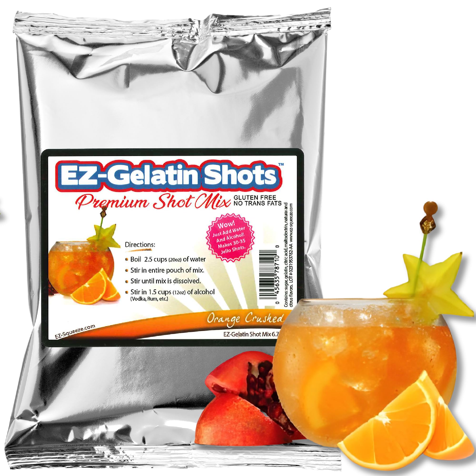 Orange Crushed Jello Shot Mix 6.78 oz - Premium Gluten-Free Jello Mix for Tasty Jello Shots - Easy to Make EZ Gelatin Powder Mix for Jello Shots - Adult New Year and Holiday Party Supplies