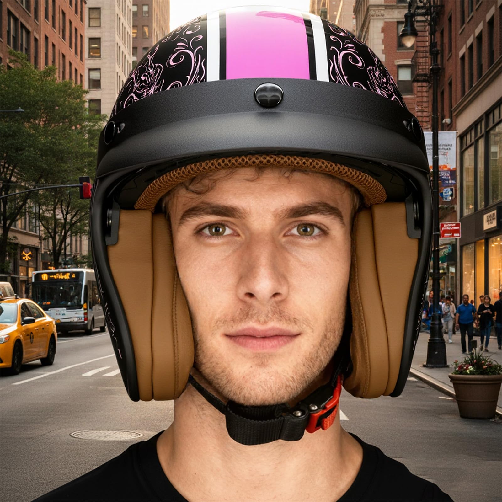 Casque Moto Jet ECE Homologué, Casque Femme Scooter Ouvert Adulte Vintage Visière, Casque Jet Ouvert Scooter (Wind Fire Wheel, M)