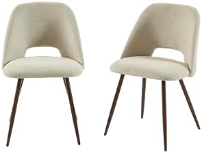 BAÏTA Elisabeth - Juego de 2 sillas (Tejido Beige, Patas Efecto Roble)
