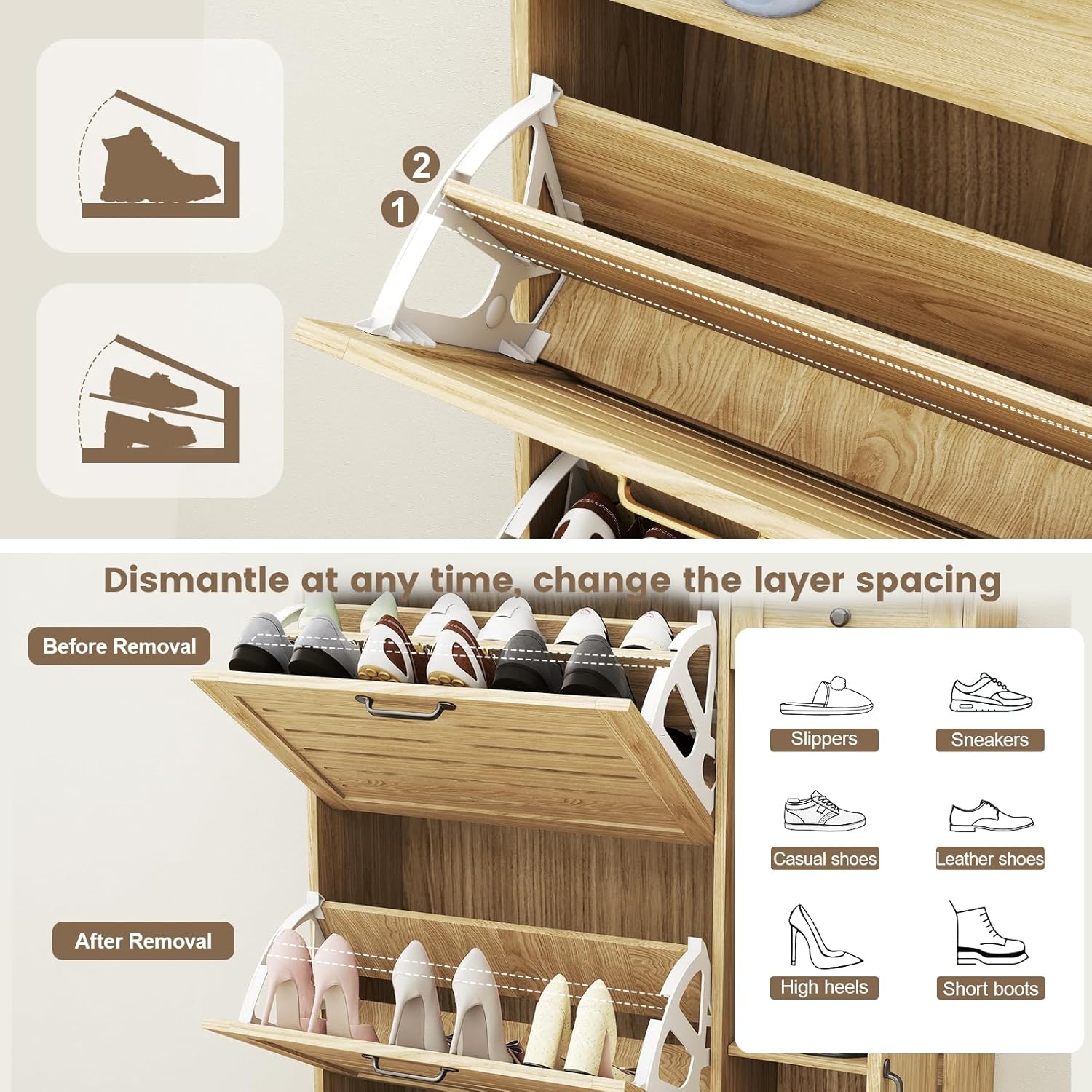 Shoe Cabinet Storage for Entryway, Shoe Storage Cabinet with 3 Flip Drawers, Drawer & Adjustable Shelves, Slim Shoe Organizer for Entryway, Modern Shoe Cabinet for Hallway, Bedroom