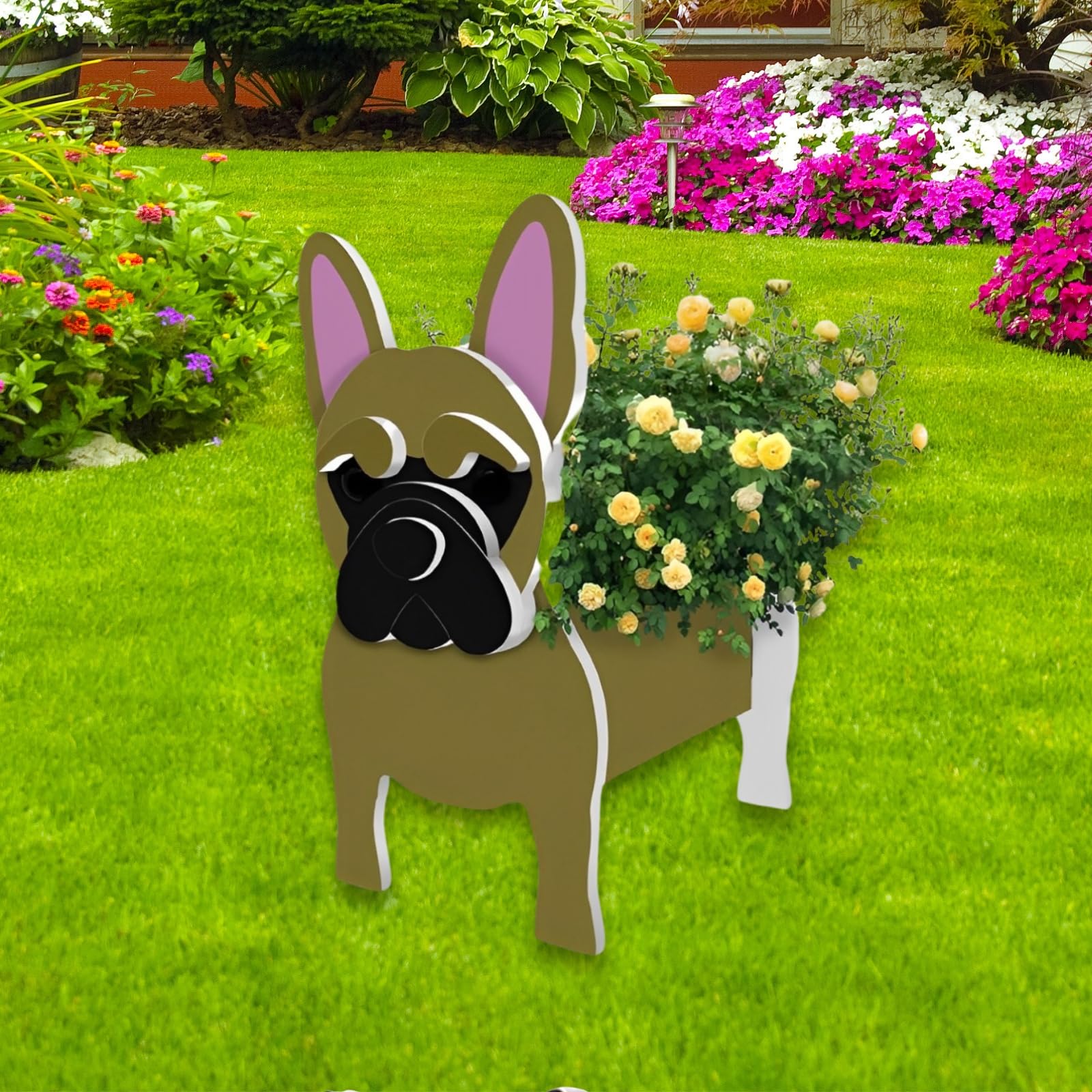 strolfay Yellow French Bulldog Dog Planter Plant Pots,Cute Dog Flower Planter,Gifts for Pet Lovers,Unique Animal Plant Pots,Office,Indoor Outdoor Garden Decor(9.45 * 6.3 * 13.35in)