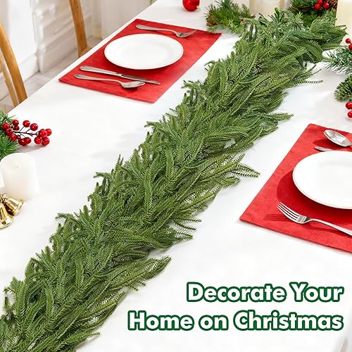 Miniatura 6 de Guirnalda de Navidad de pino Norfolk artificial de 6 pies, vegetación sintética de polietileno de tacto real, decoración impermeable para interiores