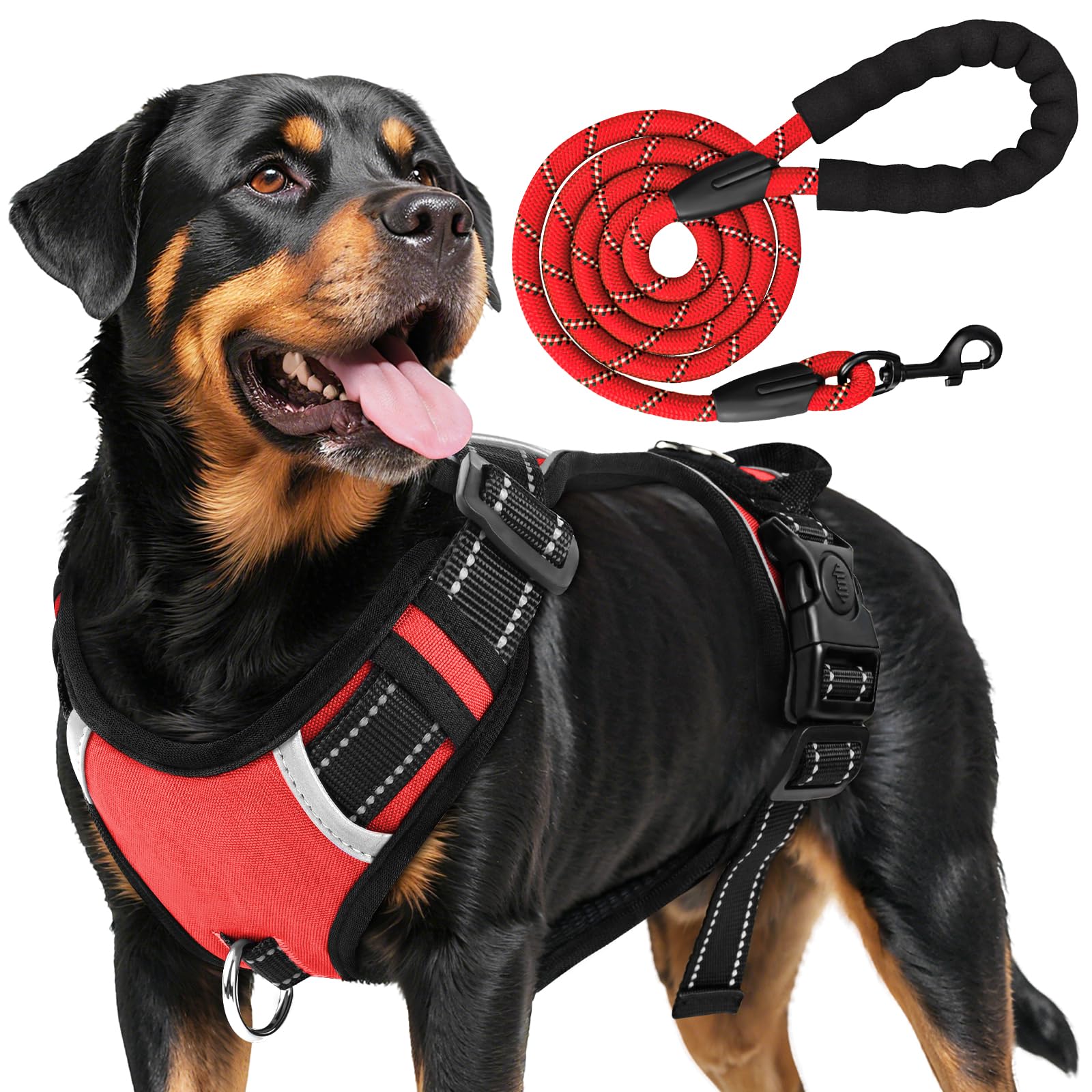 No Pull Dog Harness, Dog Harness and Lead Set, Adjustable Padded Pet Vest with Handle, Reflective Escape-Proof Dog Harness, Pet Harness for Medium Large Dogs, Outdoor Walking Training