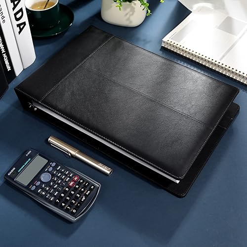 Miniatura 7 de SUNEE Funda para chequera de 7 anillos con bolsa de cremallera, capacidad de 600 cheques para hoja de 9 x 13 pulgadas, carpeta de cheques negra de