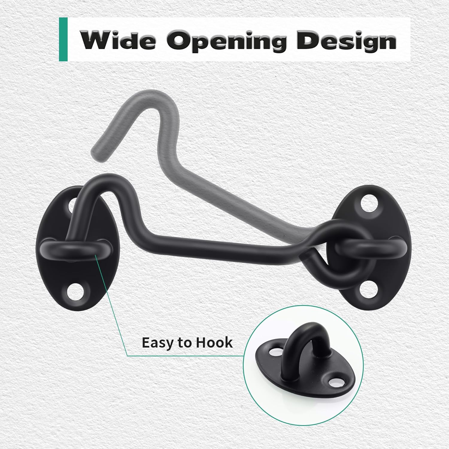 Alise 4'' Hook and Eye Latch for Doors,Barn Door Lock Black Gate Latches Stainless Steel Hook Eye Latch Heavy Duty Screen Door Latches for Barn Shed Cabin Window Bathroom Sliding Doors,Pack of 3