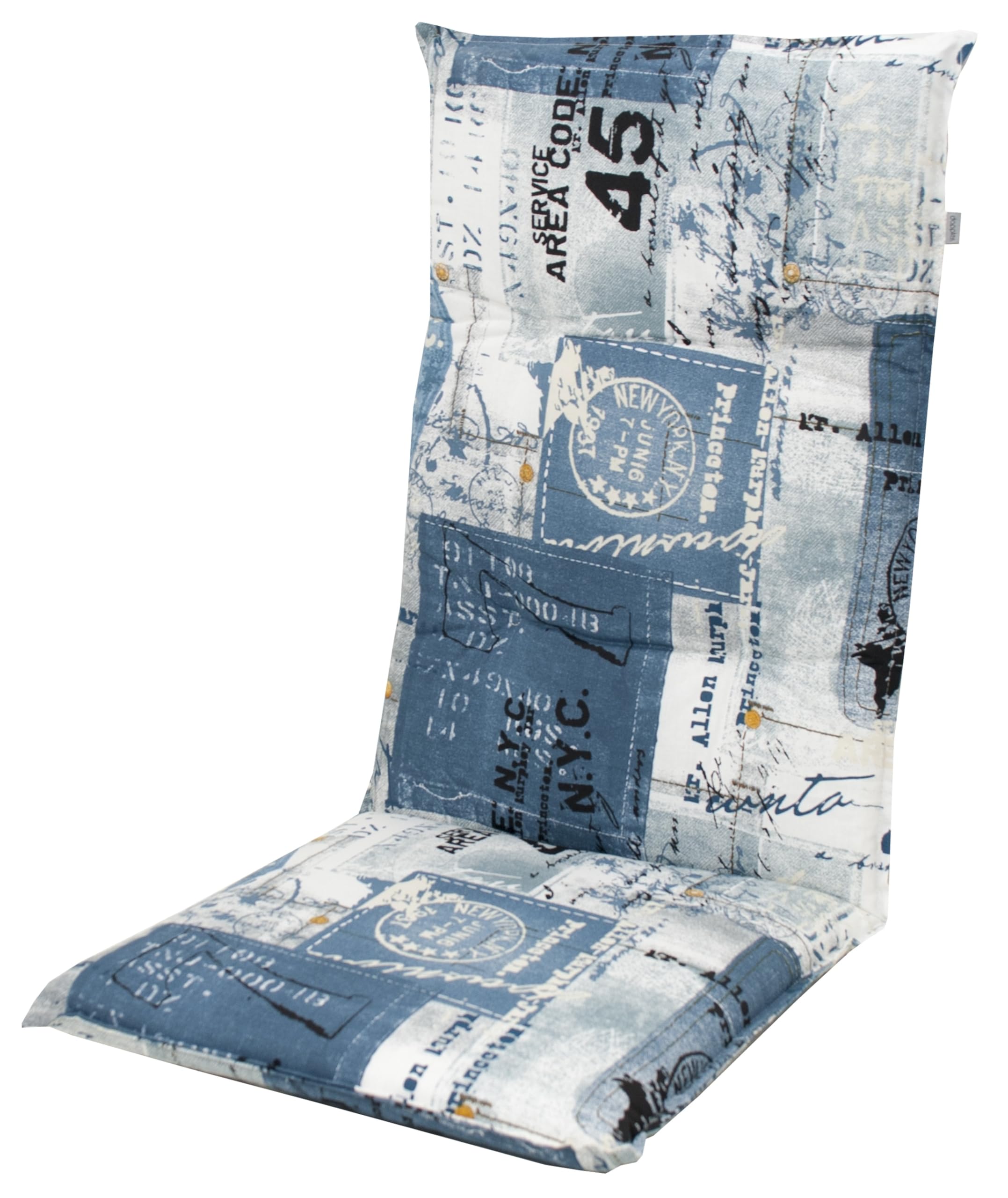 Gardissimo 2112 Hochlehner Gartenstuhlauflagen, 120x50x8cm, Blau, 6er Set | Mit Schrift, UV-Lichtecht, Baumwollmischgewebe, Polsterauflagen