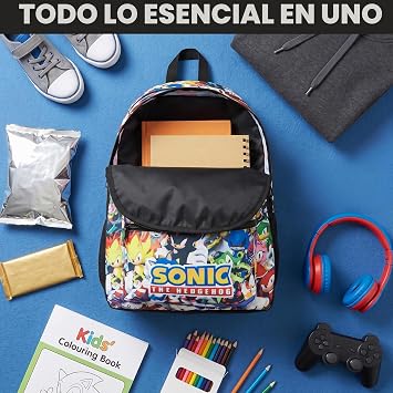Get Trend Sonic The Hedgehog Children's Backpack, 46 x 32 x 16 cm, Large School and Travel Backpack, Padded Straps, Adjustable and Lightweight for School and Leisure, Gamer Gift, Multi Sonic, Kids