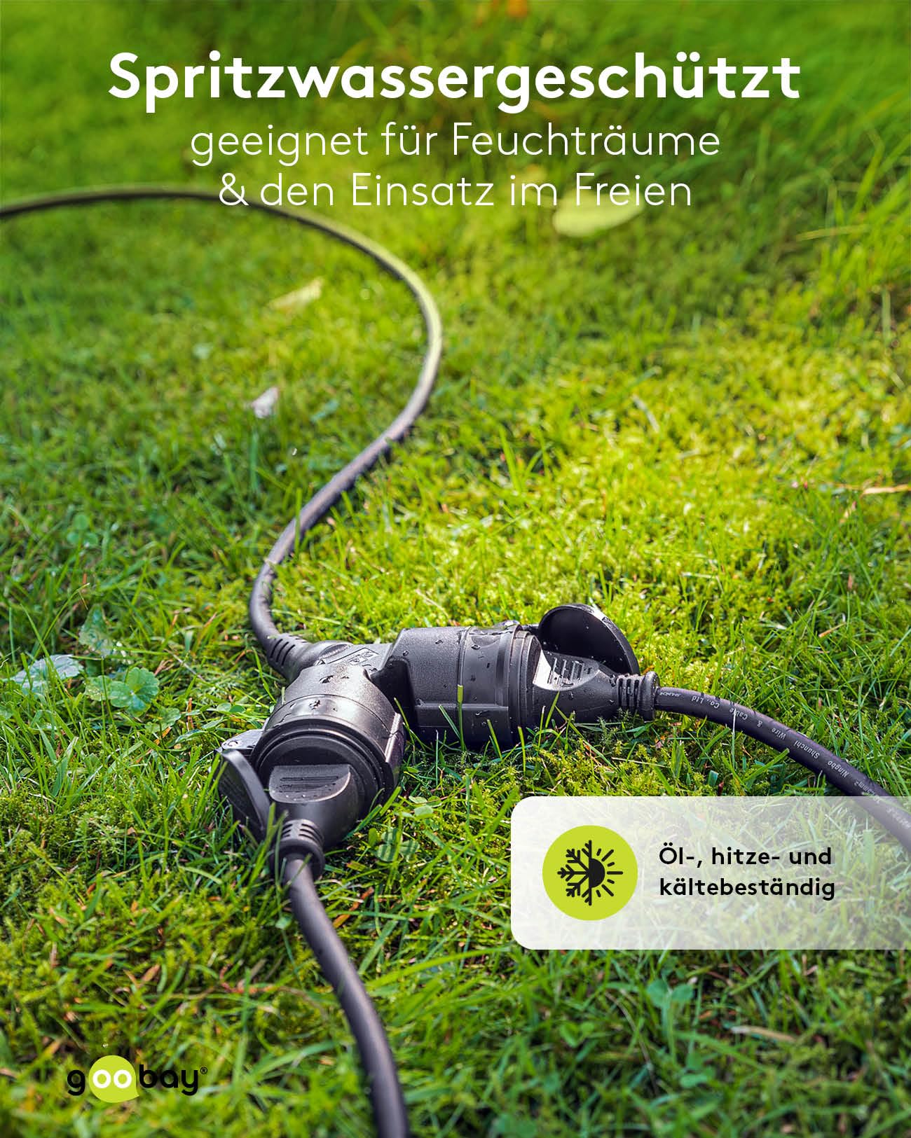 goobay 65436 Outdoor Doppel - Verlängerungskabel/Stromkabel für den Außenbereich / 2 Schuko - Steckdosen mit Schutzklappen (IP44) / 3680 W bei 250 V (AC) und 16 A / 25m