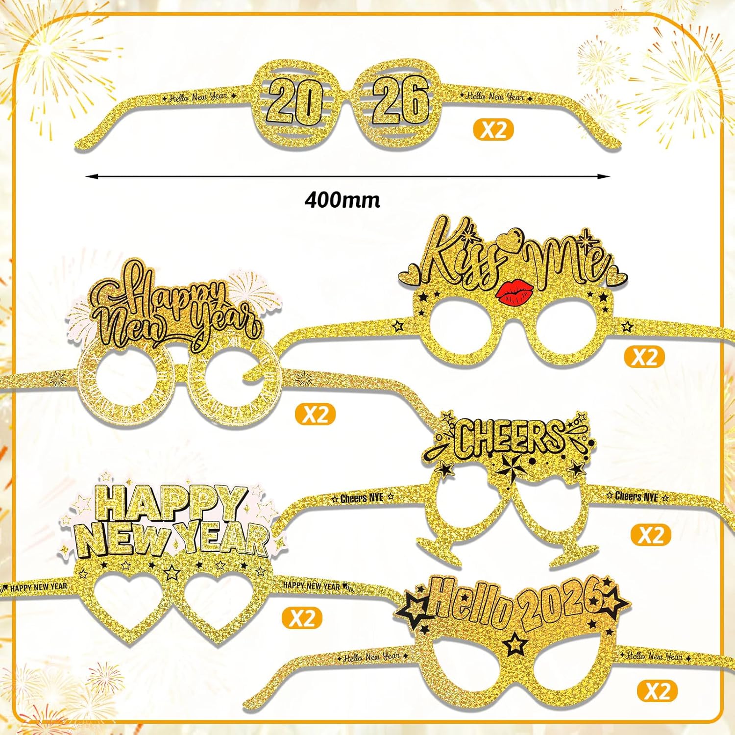 HOWAF 24 Pack Happy New Year Glasses Gold Glitter 2026 Glasses New Years Eve Party Supplies Photo Props for Happy News Year Decorations NYE Party Favors Accessories - Image 2