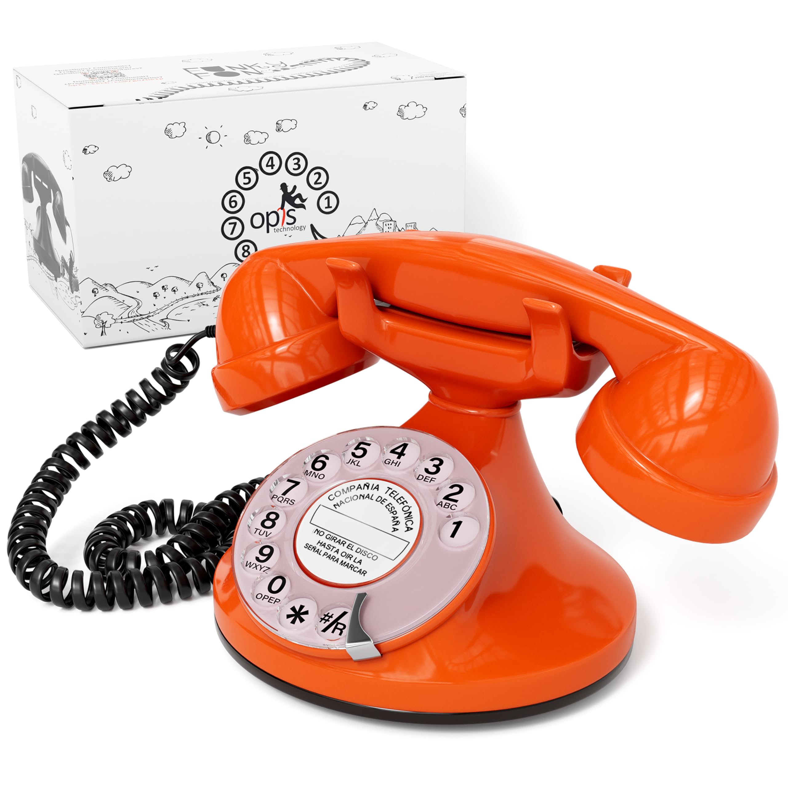 Opis FunkyFon Cable: El Teléfono Fijo Retro Vintage, un Teléfono Antiguo y Clásico para tu Casa Rojo — view 7