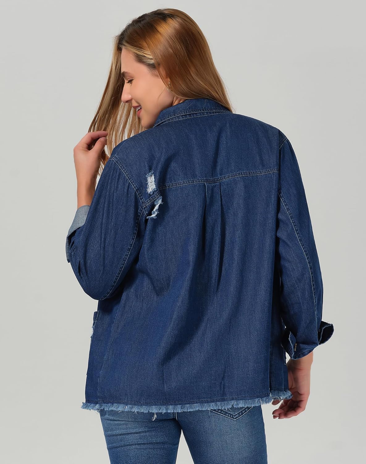 roswear Jean Shirt for Women Button Down Shirts Denim Tops Western Fall Outfits - Image 3