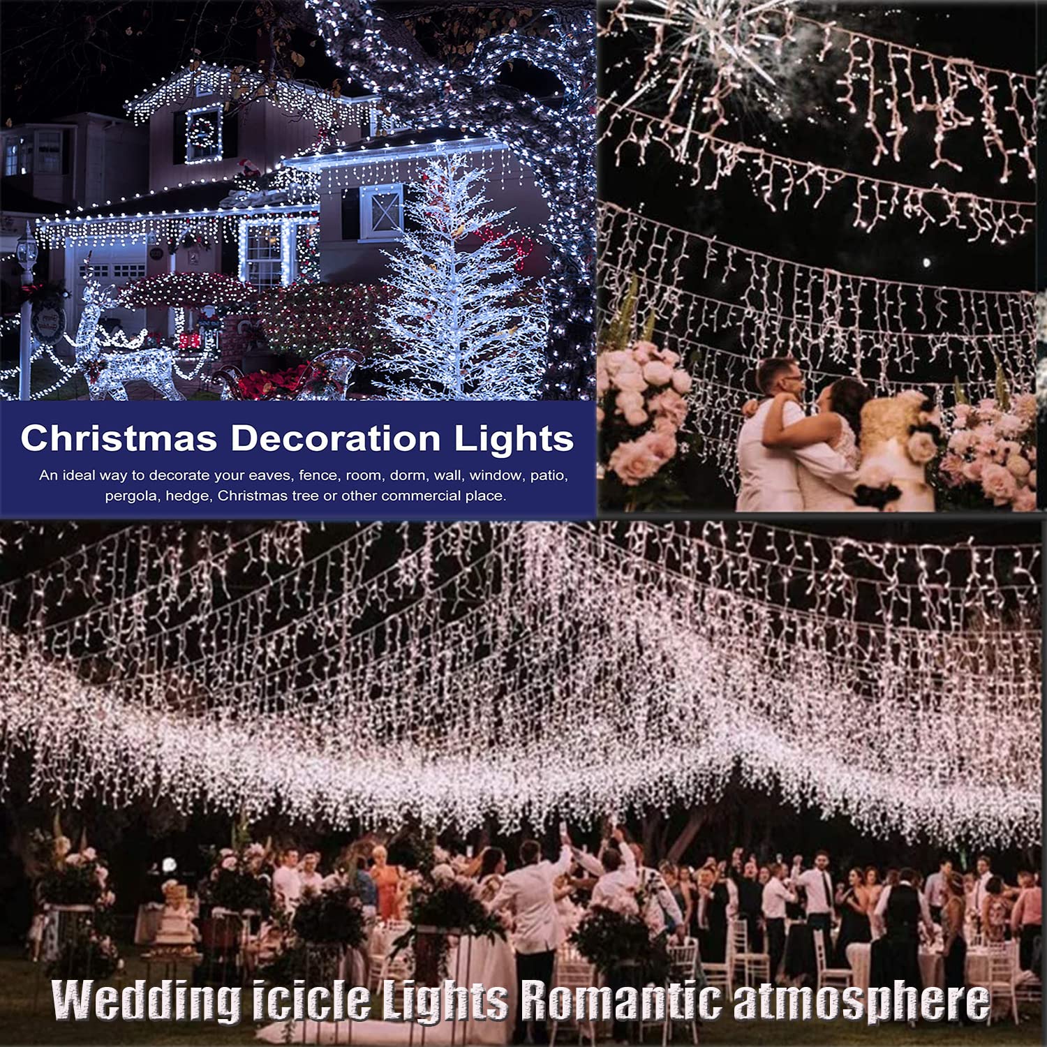 KINGCOO Luci solari a forma di ghiacciolo di Natale, impermeabili, 10 m, 300 LED, con 60 gocce e 8 modalità, telecomando per Natale, camera da letto, feste di nozze, finestre, decorazione da parete
