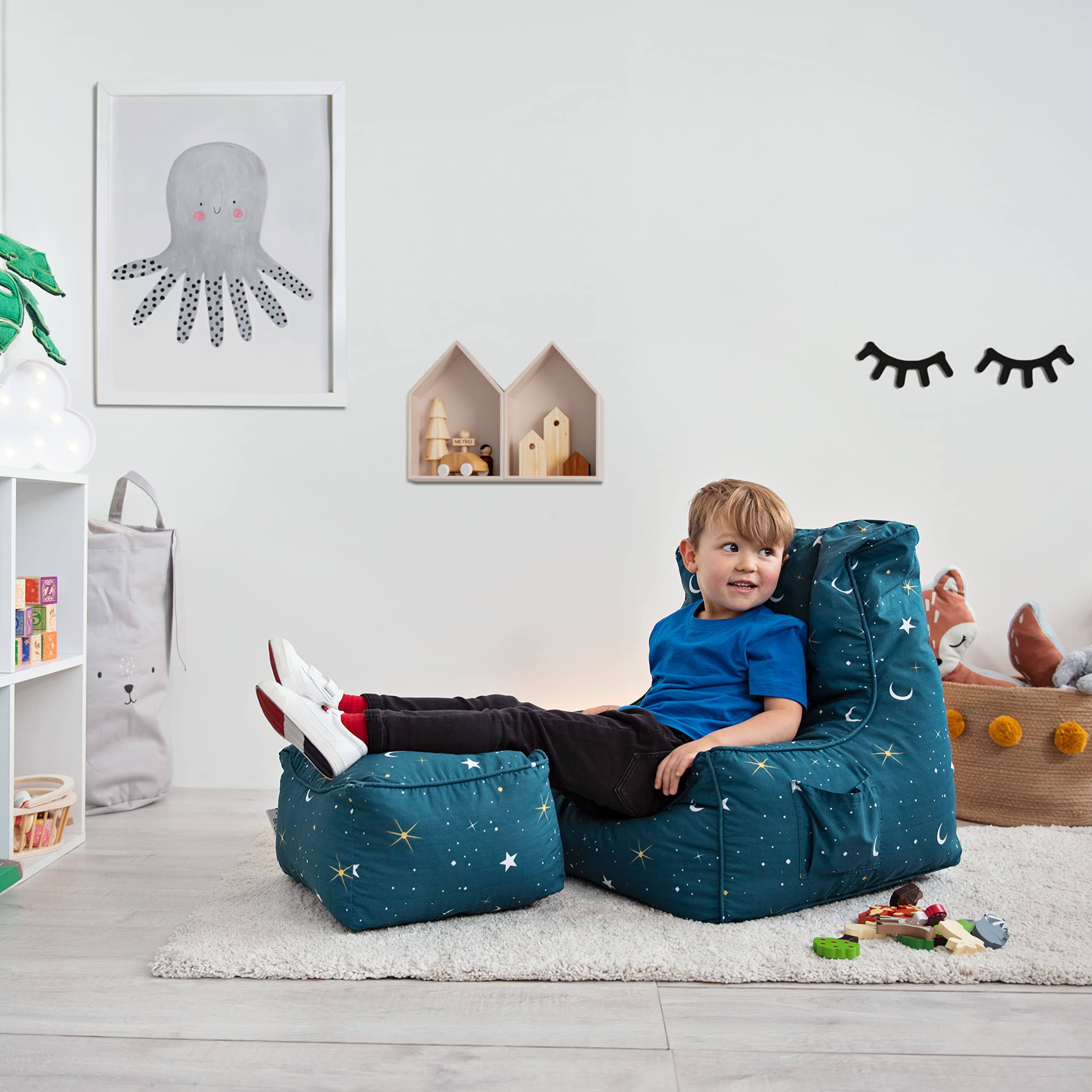 Ready Steady Bed Fauteuil Poire pour Enfants avec Pouf | Canapé pour Salle de Jeux avec sièges Souples et sécurisés pour Les Enfants | Fauteuil Ergonomique pour Les Tout-Petits | (Clair de Lune)