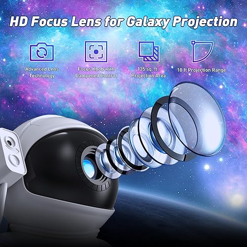 Vista 4 de Proyector de estrellas, 13 escenas cósmicas HD, planetario, astronauta, galaxia, proyector de luz nocturna para dormitorio, proyector de luz