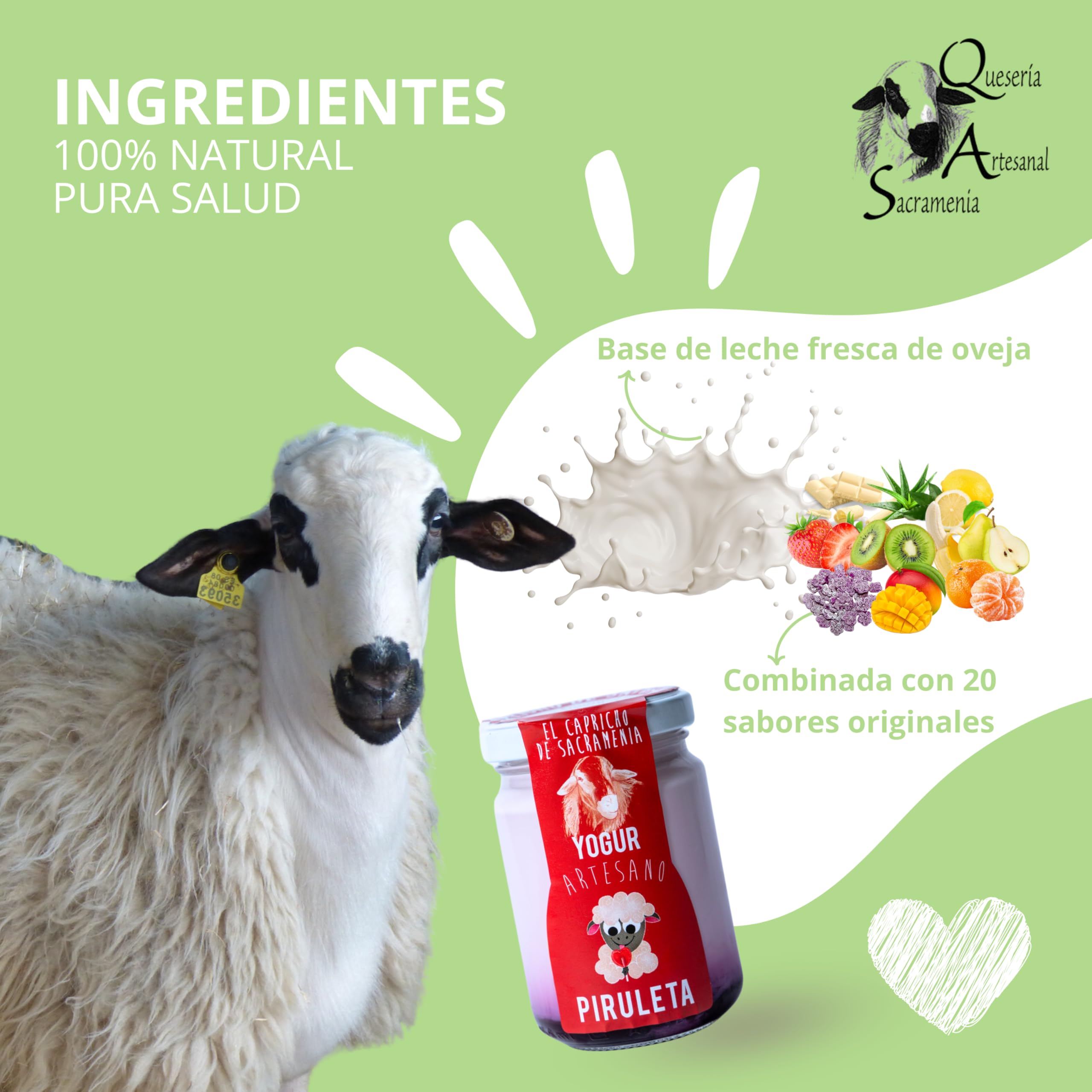 El Capricho de Sacramenia | Pack Piruleta | 20 Yogures Artesanos Leche de Oveja y preparado natural de Piruleta | Cremoso, Natural Saludable | Preparados Gourmet | Sin Gluten | Sabor Único Original
