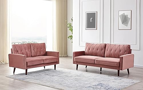 Miniatura 2 de Container Furniture Direct S5739N - Sofá de terciopelo copetudo de estilo moderno para sala de estar con tapicería de tela suave y marco de madera