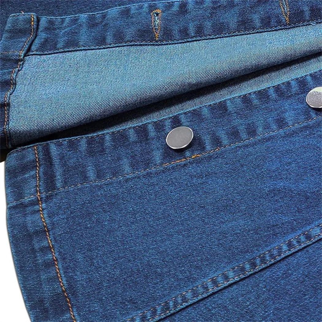 Women's Spring Summer Short Sleeve Denim Dress Shirt-Style Slim Fit A-Line Casual Single-Breasted