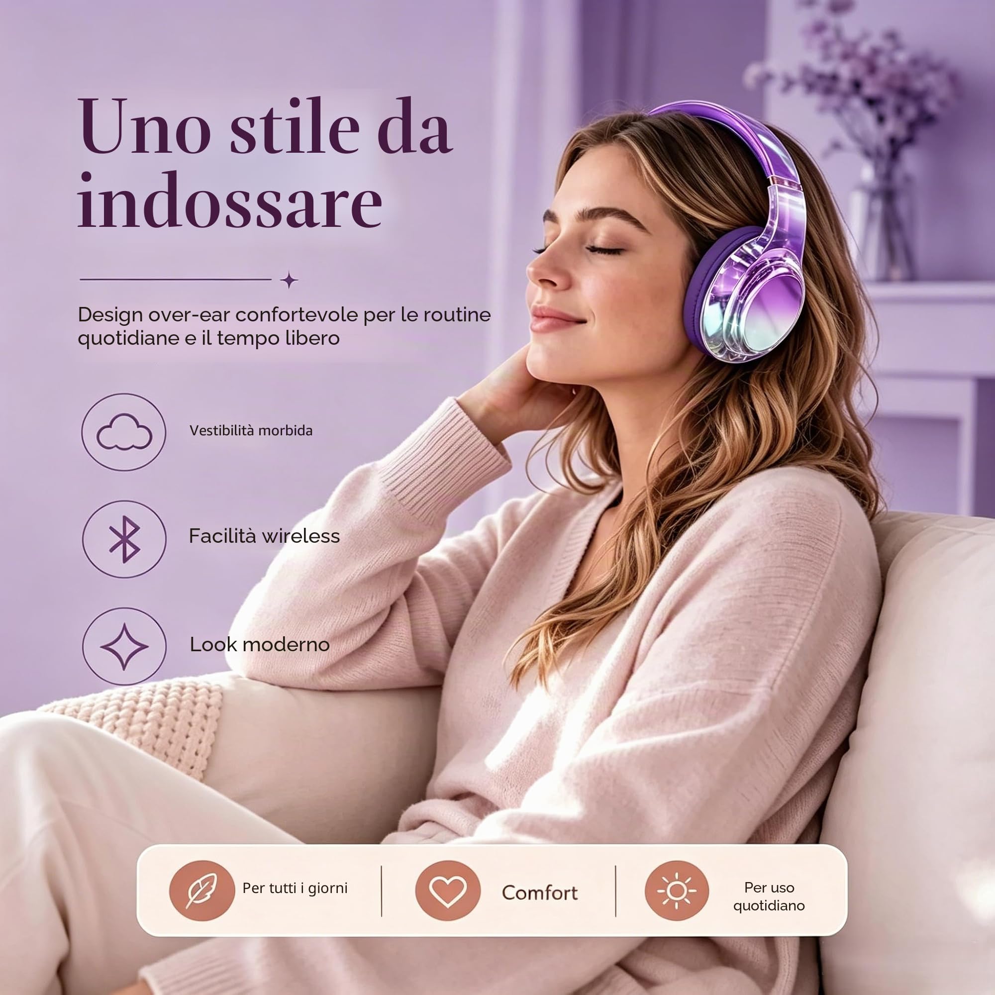 JYPS Cuffie Bluetooth Bambina, Metallico Cuffie Bambini Wireless,Cuffie Bluetooth Over Ear con Microfono per Bambini/Ragazza,Cuffie Senza Fili Pieghevoli Audio Stereo HD per TV/Musica/Scuola (Viola)