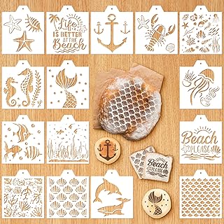 Whaline 15 Pcs Summer Ocean Cookie Stencils Nautical Fish Mermaid Airbru...