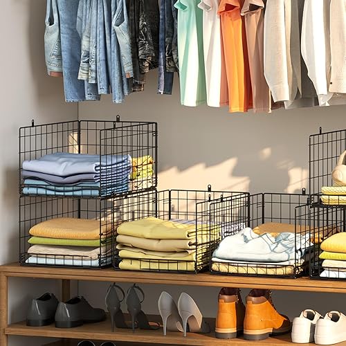 Miniatura 2 de Paquete de 4 organizadores de armario y estantes de almacenamiento para ropa, 4 niveles apilables, cesta de almacenamiento para ropa, suéter, jeans,