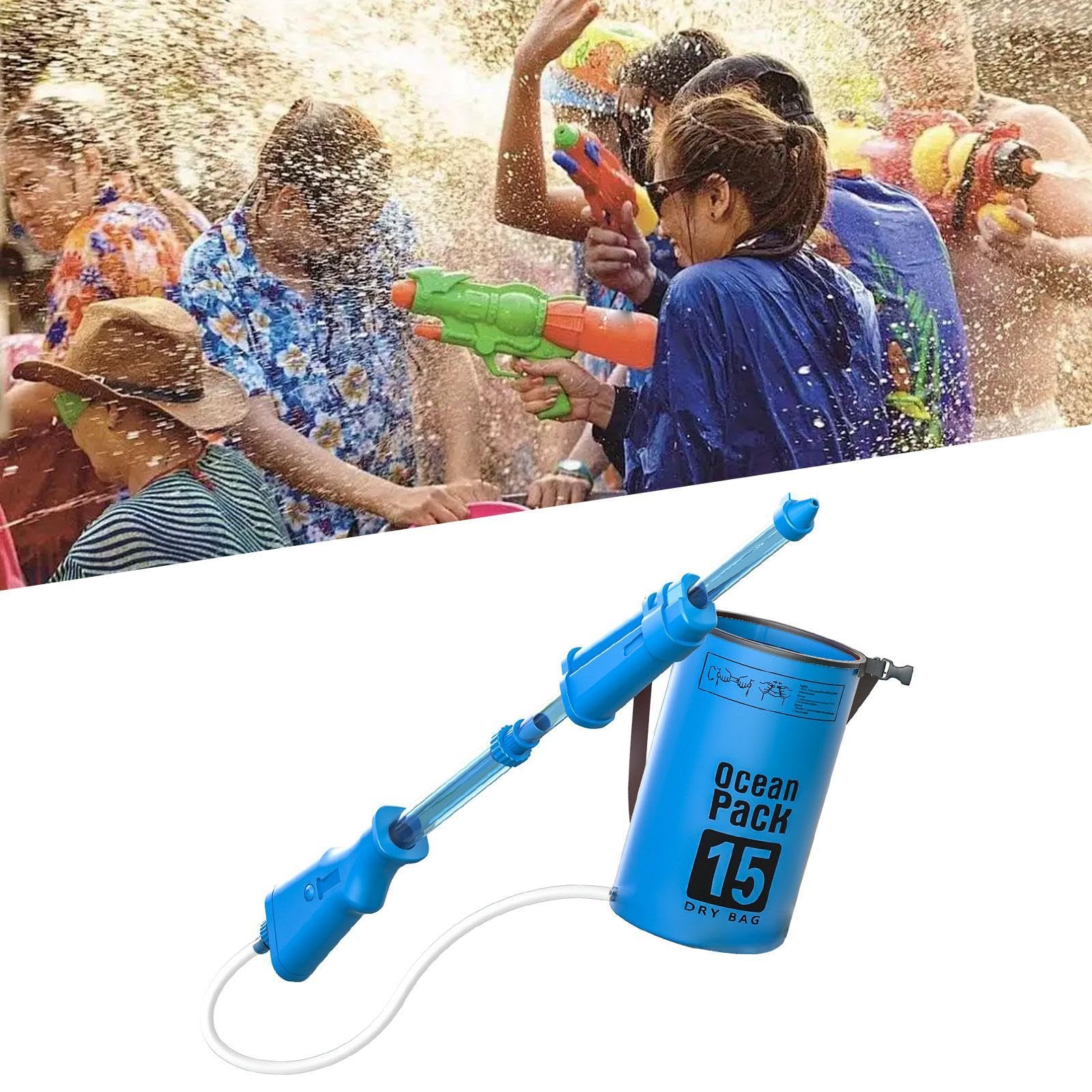 Backpack Wasserpistole Rucksack Wasserspritze Wasser Soaker Spielzeug mit Langer Spritzweite Und Robuster Pp Verarbeitung für Kinder Sommer Gartenpart, Blau