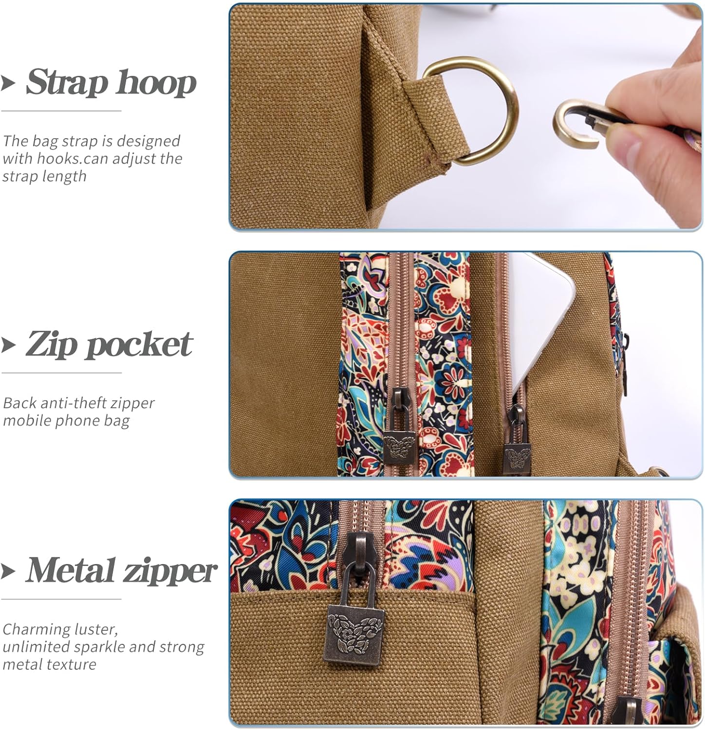 Black Butterfly Premium Backpack for Women, Crossbody Sling Backpack Sling Bag, Travel Hiking Chest Bag Daypack (Khaki) - Image 4