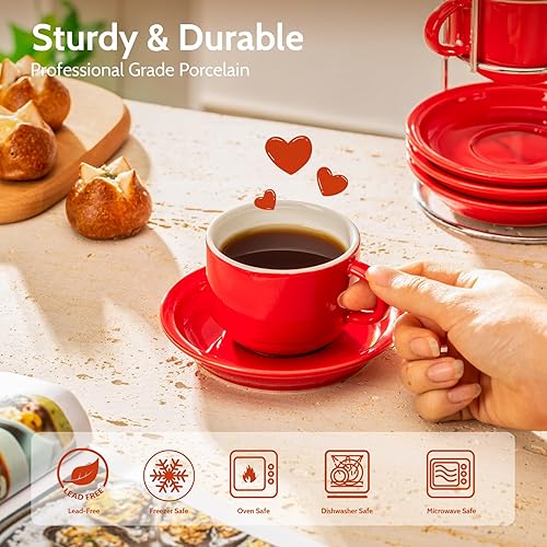 Miniatura 10 de SWEESE - Tazas de porcelana apilables, de 8 onzas, con platillos y soporte de metal, para bebidas especializadas del café, capuchino, latte,