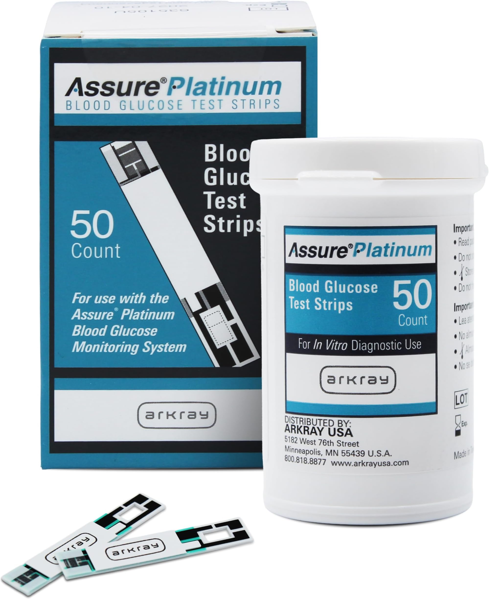 Assure Platinum Blood Glucose Test Strips – No Coding Required, 0.5 Microliter Sample, Accurate & Fast 7-Second Results, Compatible with Assure Platinum Blood Glucose Meter, 50 Count