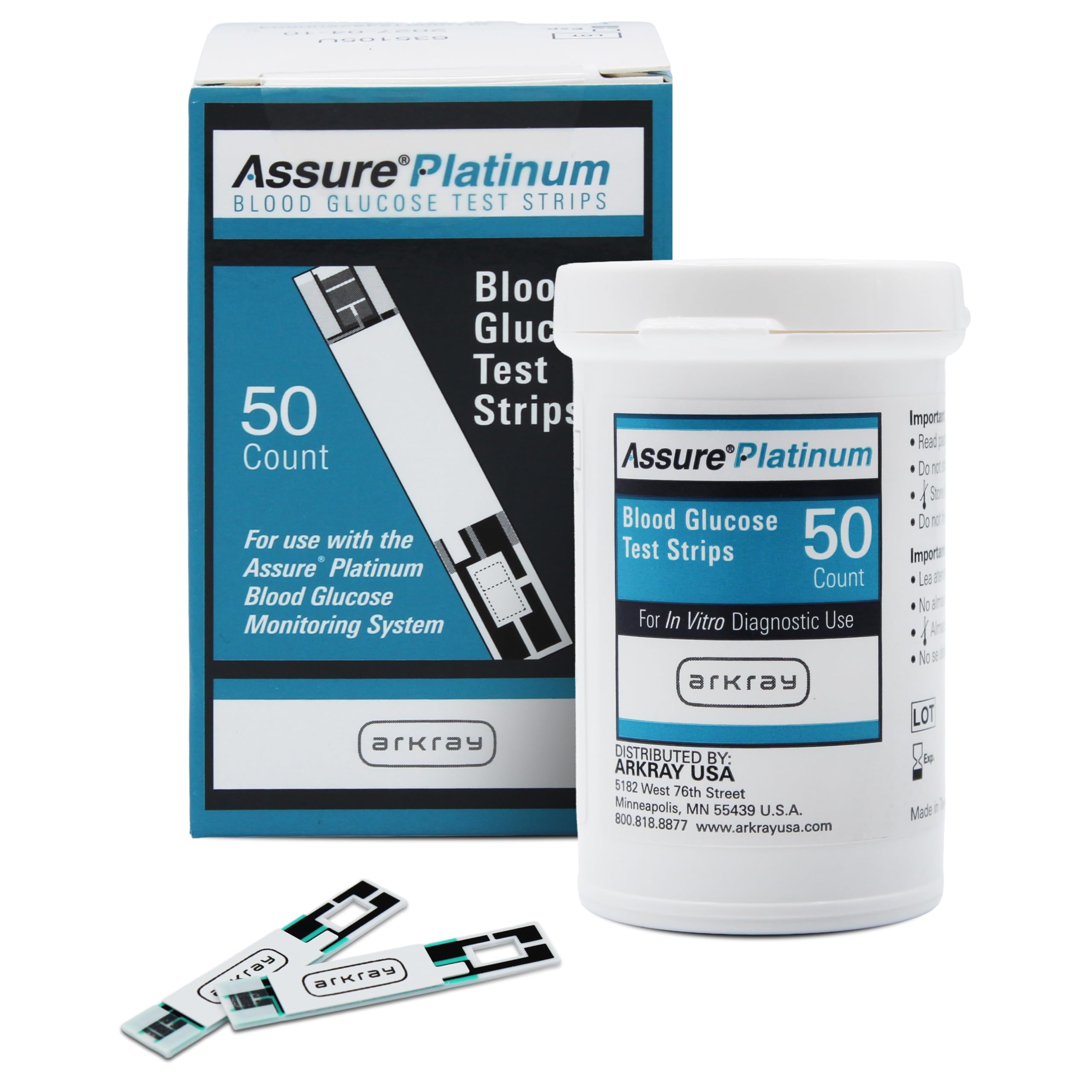 Assure Platinum Blood Glucose Test Strips – No Coding Required, 0.5 Microliter Sample, Accurate & Fast 7-Second Results, Compatible with Assure Platinum Blood Glucose Meter, 50 Count