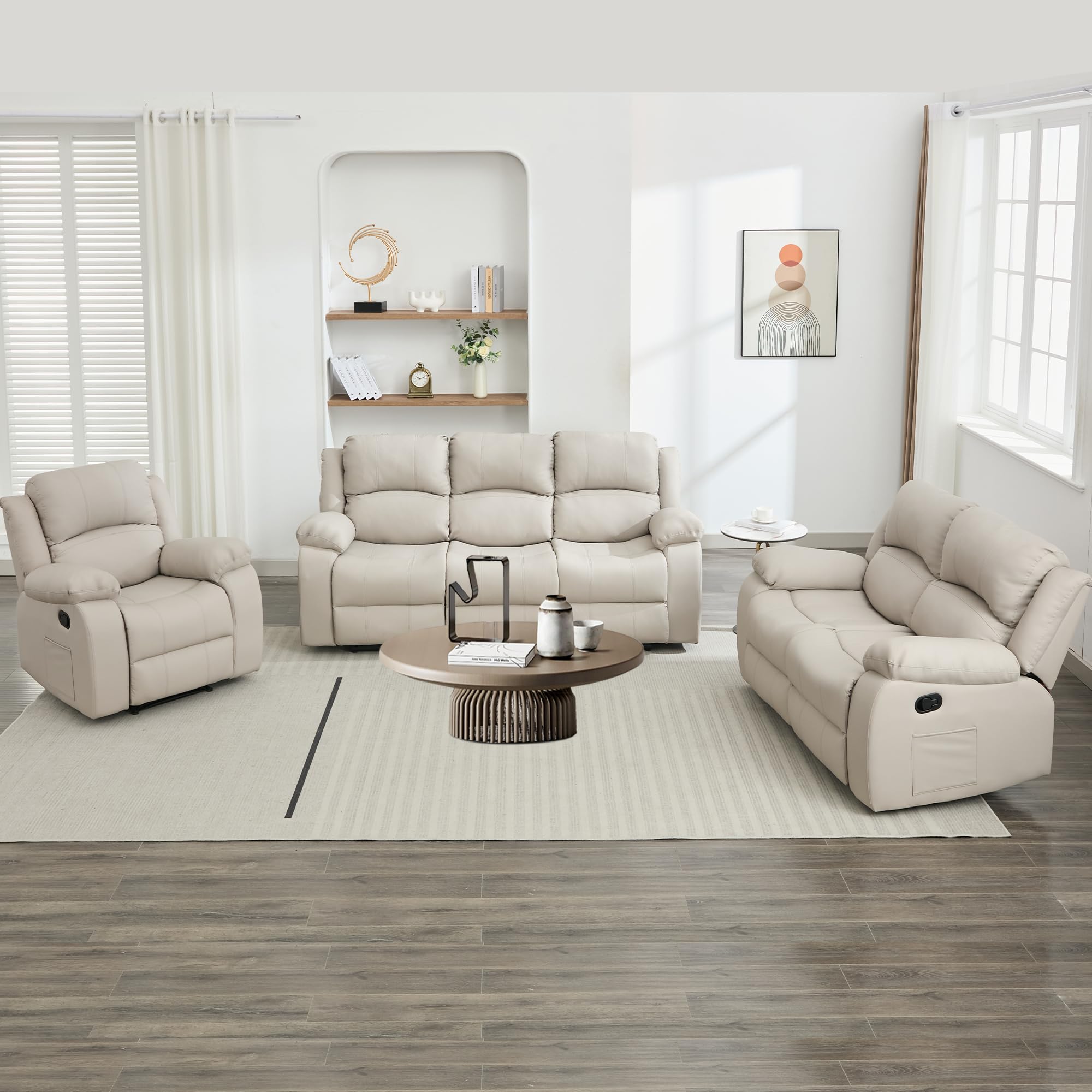 GNMLP2020 Reclining Couch Sleeper Sofa Set Chaise Lounge Chair Leather Recliner Couch Loveseat for Living Room, Theater Seating(3 Seat Sofa+Loveseat+