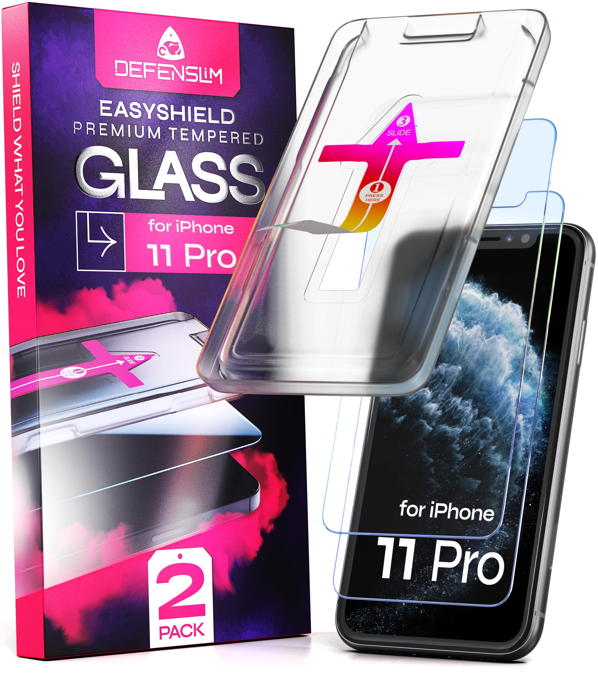 Screen Protector for iPhone 11 Pro (2Pack), Easy Auto-Align Install Kit, 5.8" Tempered Glass, 9H Hardness, Ultra HD Clear, Case Friendly, EasyShield