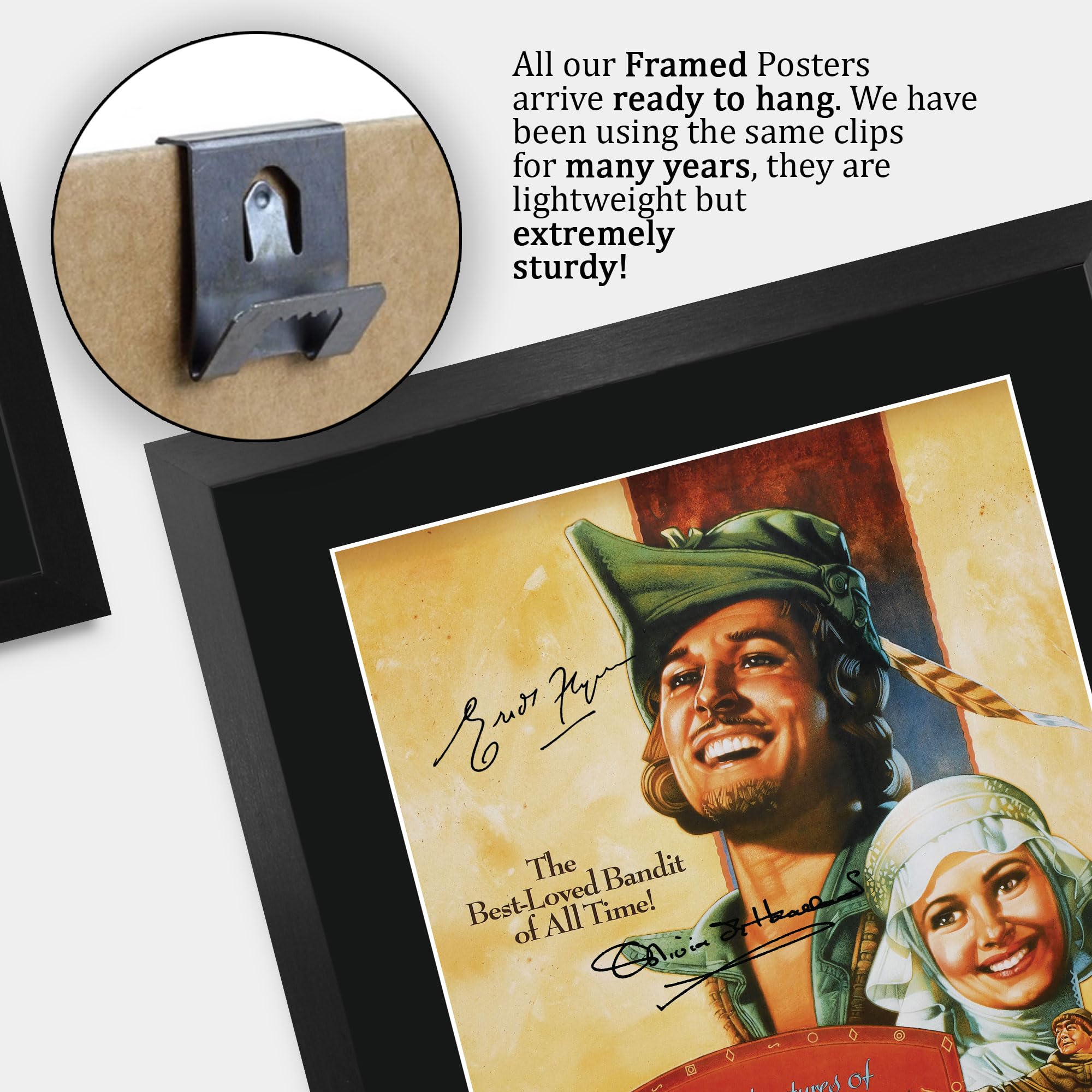 HWC Trading The Adventures of Robin Hood 1938 Errol Flynn Geschenke Geduckter Poster Signiertes Autogramm Foto für Fans von Film Memorabilien - A3 Gerahmt (ID-009980)