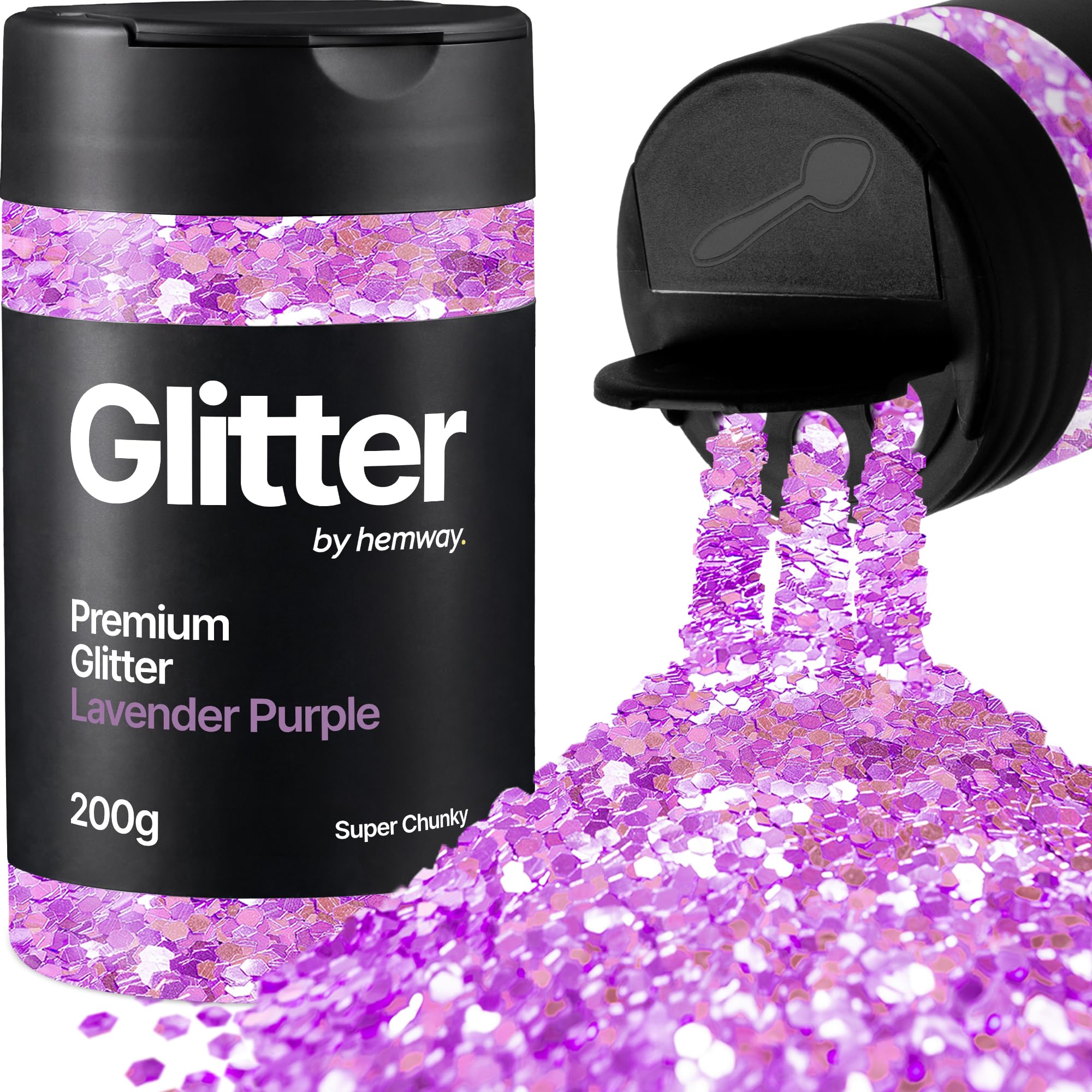 Hemway Lavender Purple Glitter Shaker, 200g Super Chunky Glitter for Crafts Metallic Flake Sequins for Resin & Epoxy Crafts for Decorating, Halloween, Christmas, Nail, Face, Art