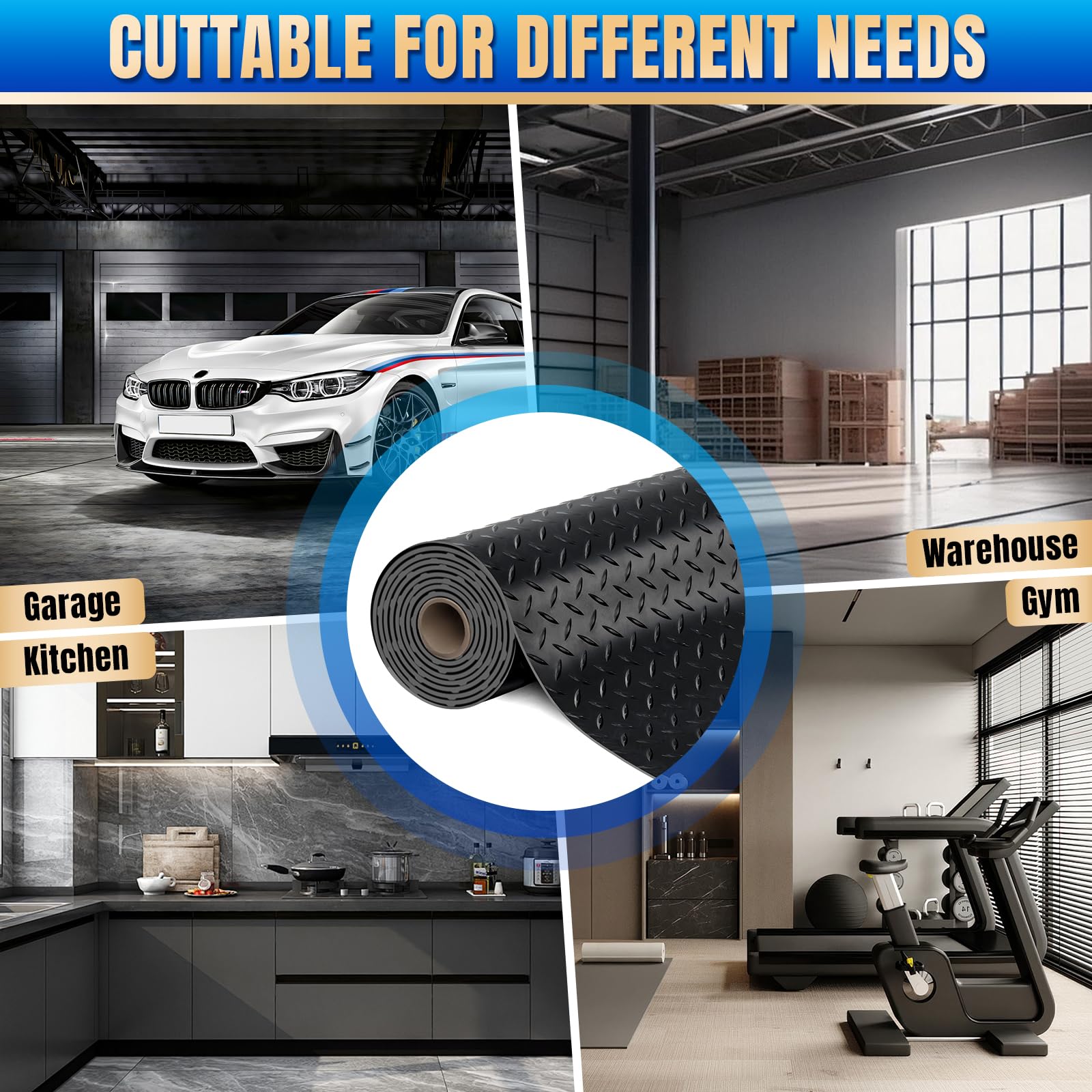 7 5x20 FT Garage Floor Mat Diamond Plate PVC Garage Mats Flooring Roll Thickened Non-Slip Rubber Flooring Protector — view 7