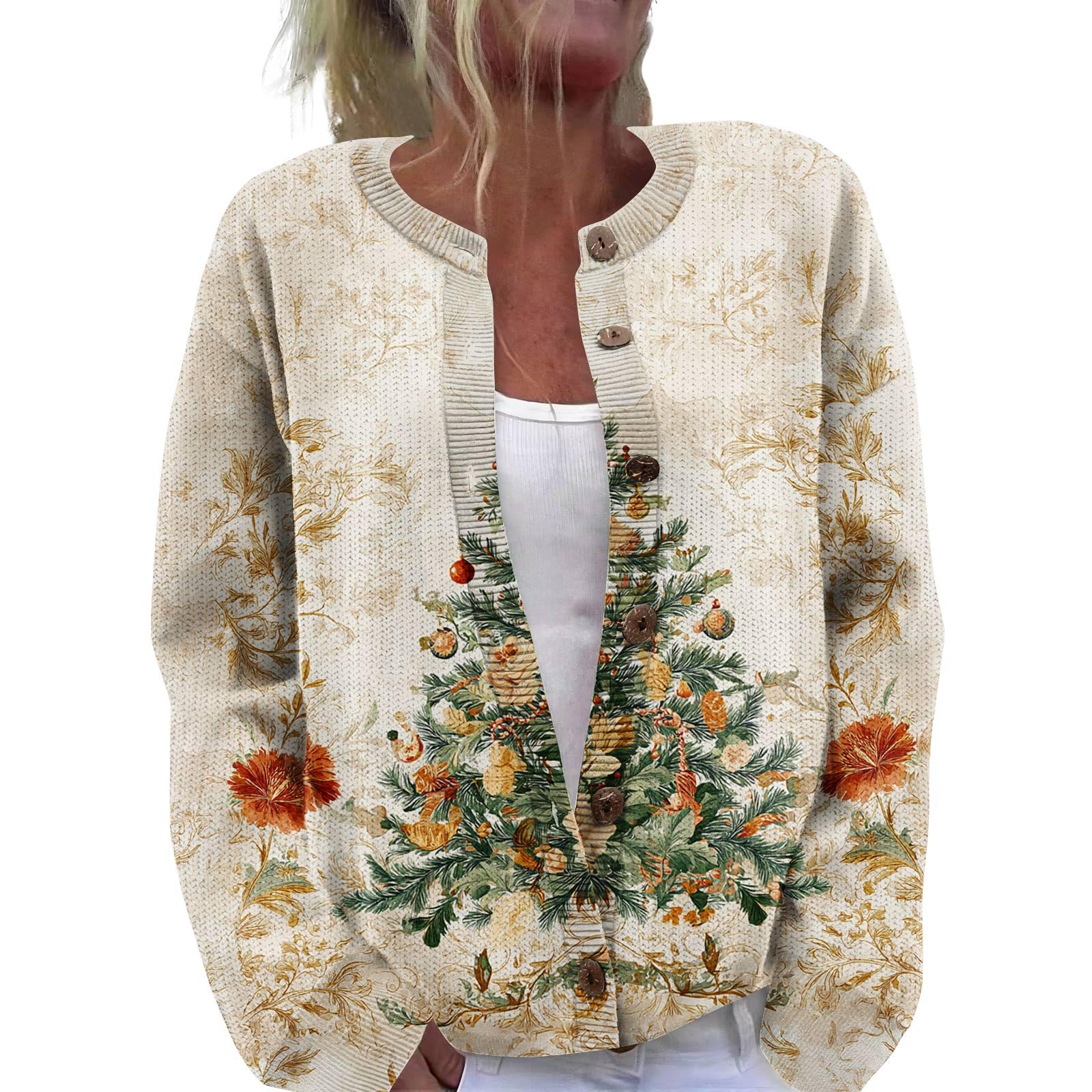 Womens Christmas 2026 Lightweight Long Sleeve Open Front Cardigan Sweaters