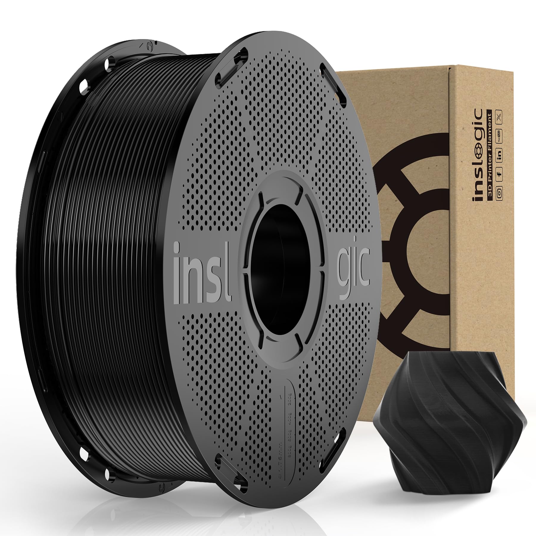 Inslogic Pre-Dried PLA Pro 3D Printer Filament, Strong & Tough PLA Pro Filament 1.75mm ±0.02mm, Reusable Spool, Compatible with Bambu and More FDM