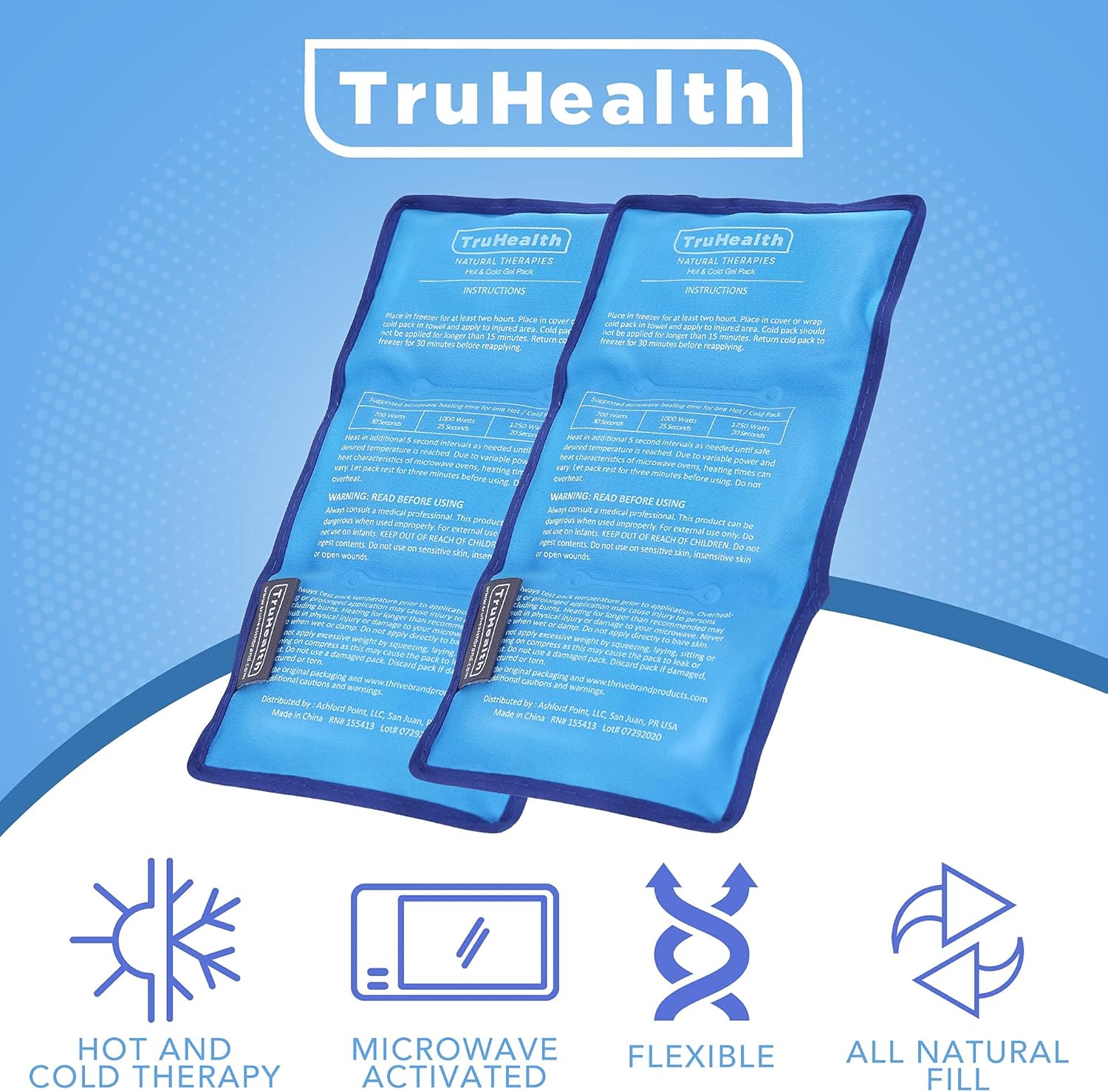 Gel Ice Pack - Hot & Cold Therapy for Pain Relief - Reusable Ice Packs for Injuries & Surgery Recovery Items - Flexible Cold Compress for Knee & Back - Small, Blue, 2 Count