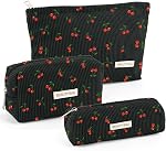 Maquillage Sac Set,3 Pcs Sac de maquillage initial, Corduroy Cosmétique Sac avec fermeture à glissière,Cuire Sac de maquillage Purs Pouch Travel Sac de toilette pour les femmes Filles Ami Cadeaux personnalisés